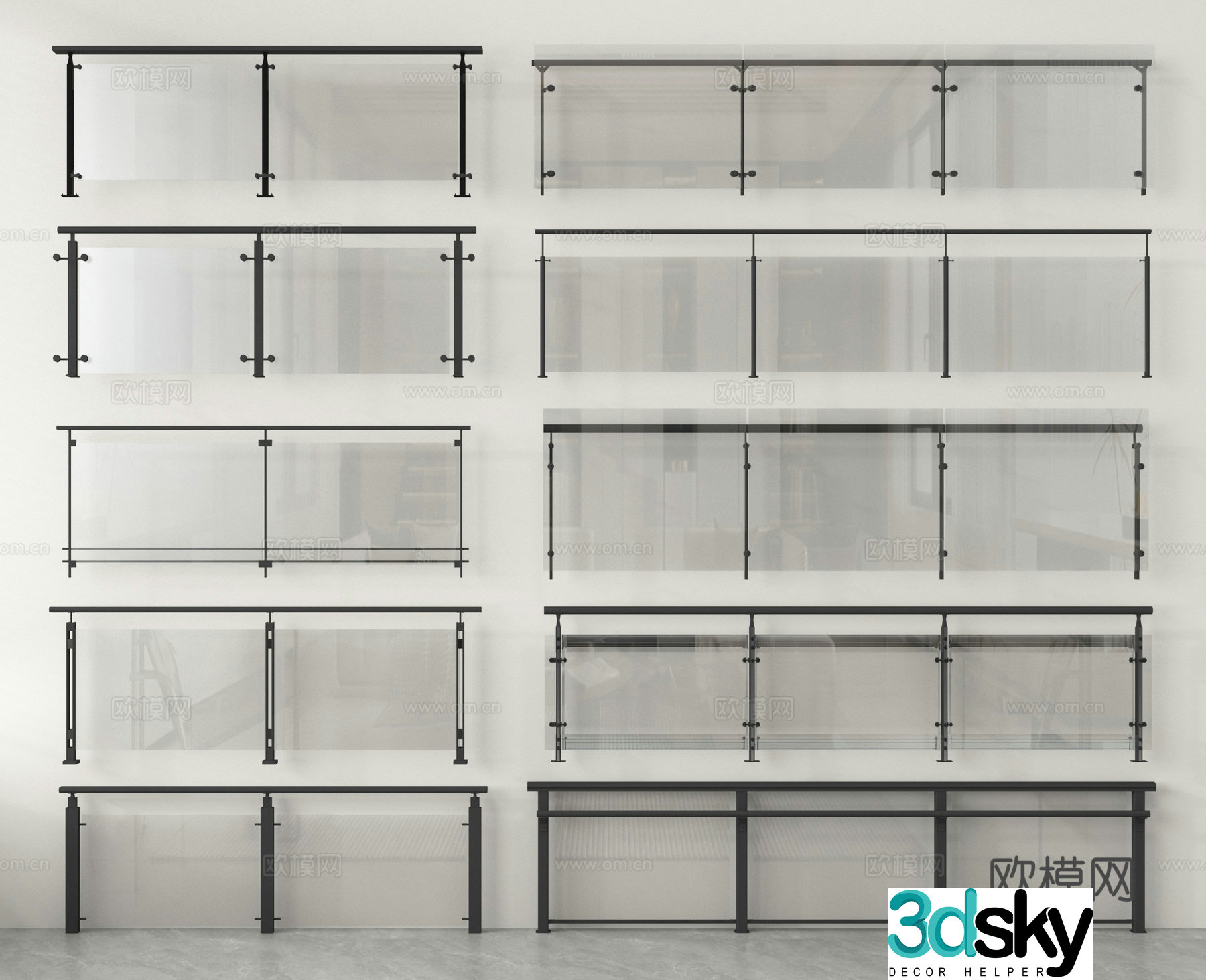 Glass guardrail glass fence glass fence railing 3d model