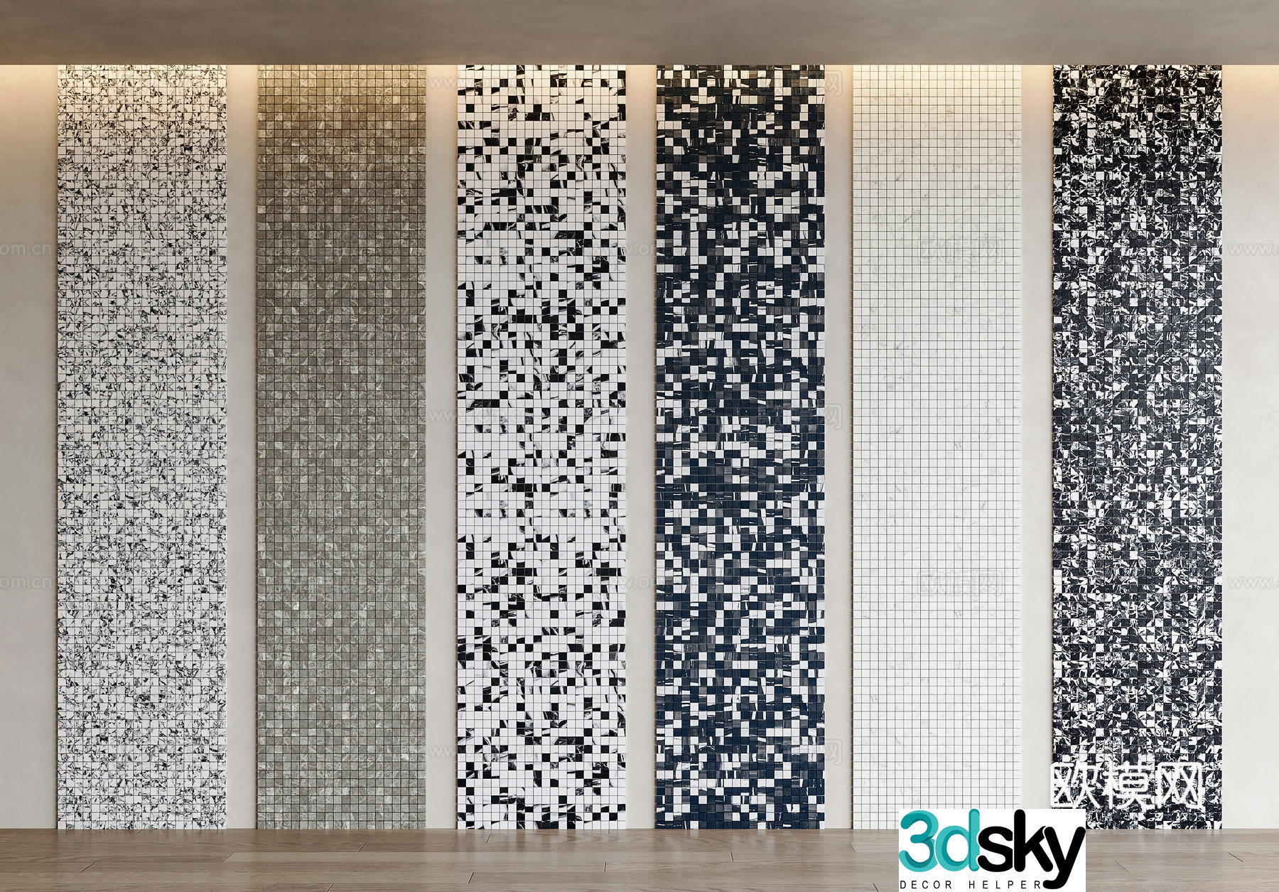 Modern mosaic background wall mosaic wall mosaic tiles black and white mosaic tiles 3d model