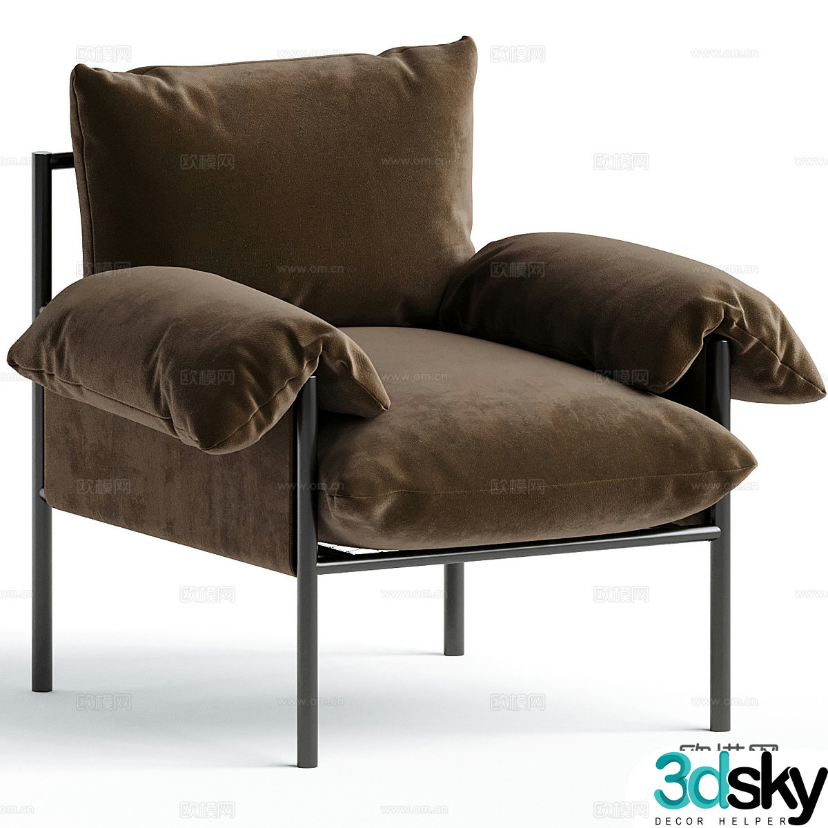 Modern Italian light luxury fabric leisure chair 3D model