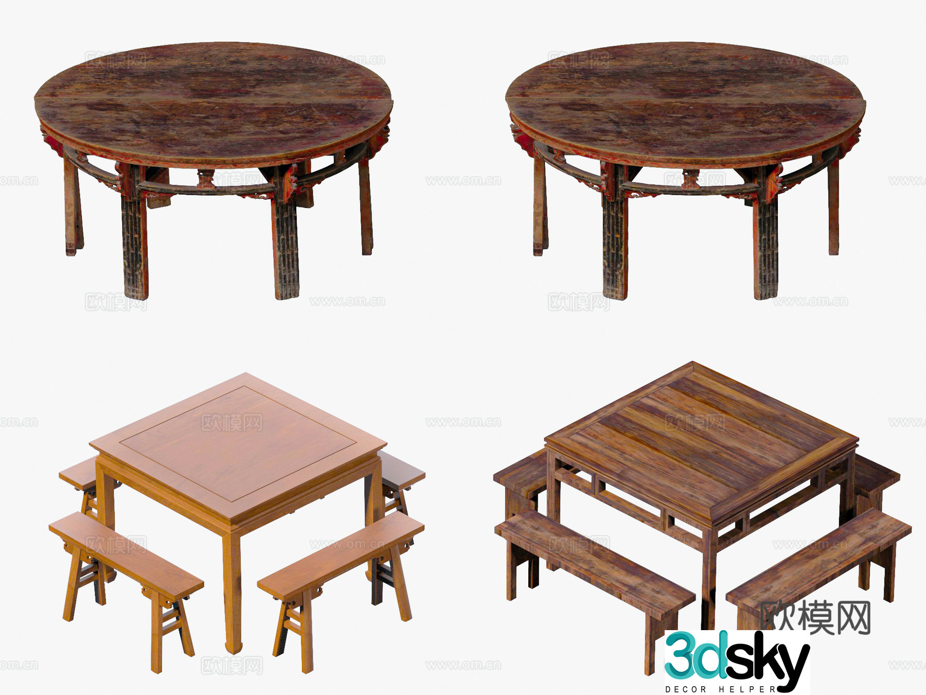 Dining table and chair combination square table and chair antique chair square table and eight immortal table 3D model