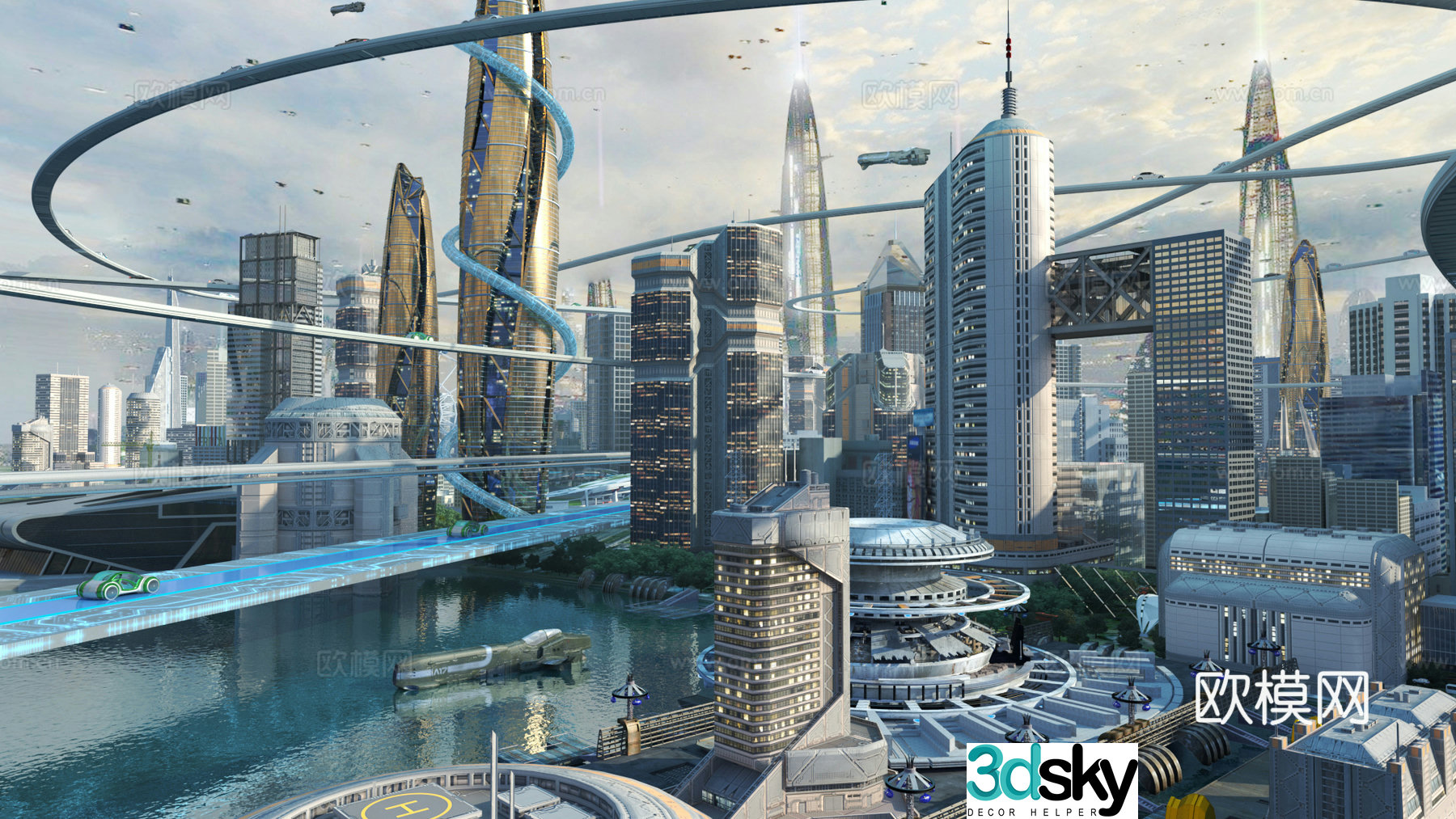 Modern science fiction future city 3d model