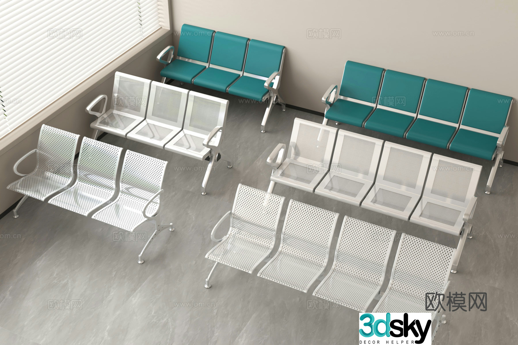 Public seats waiting chairs town chairs 3d model