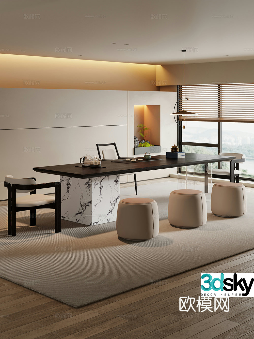 Creamy large plate table tea table and chair combination tea table tea table tea room tea table balcony tea table 3D model