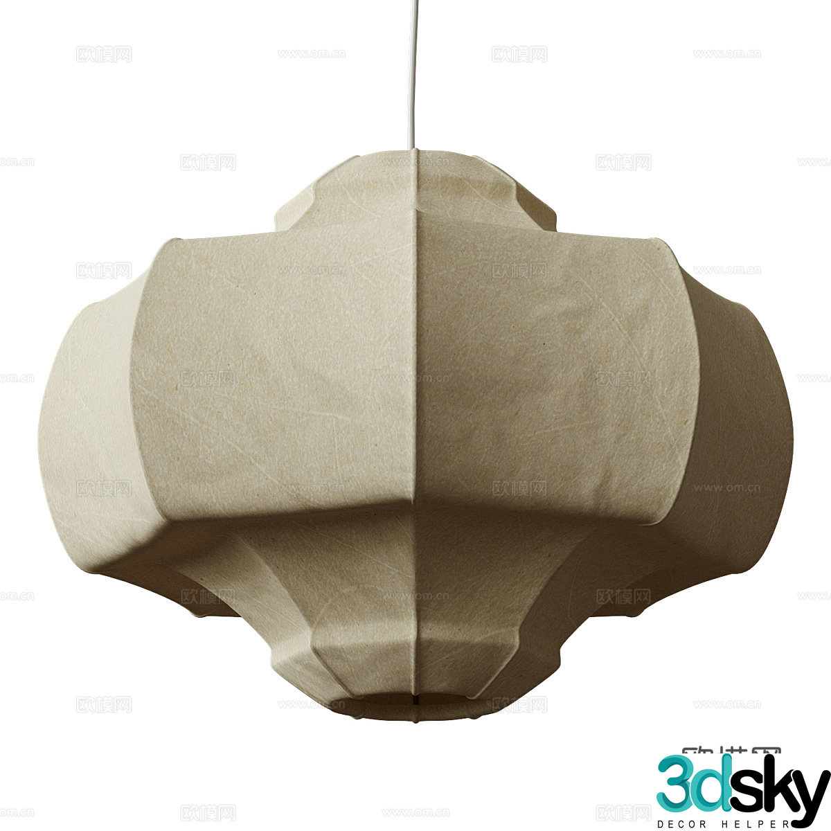 New Chinese style Viscontea Parchment Decorative Chandelier 3D Model