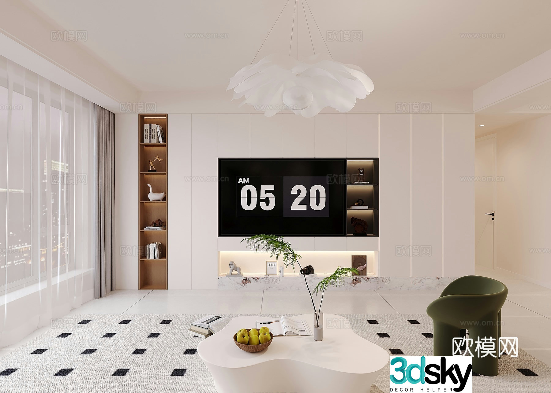 Creamy TV background wall 3d model