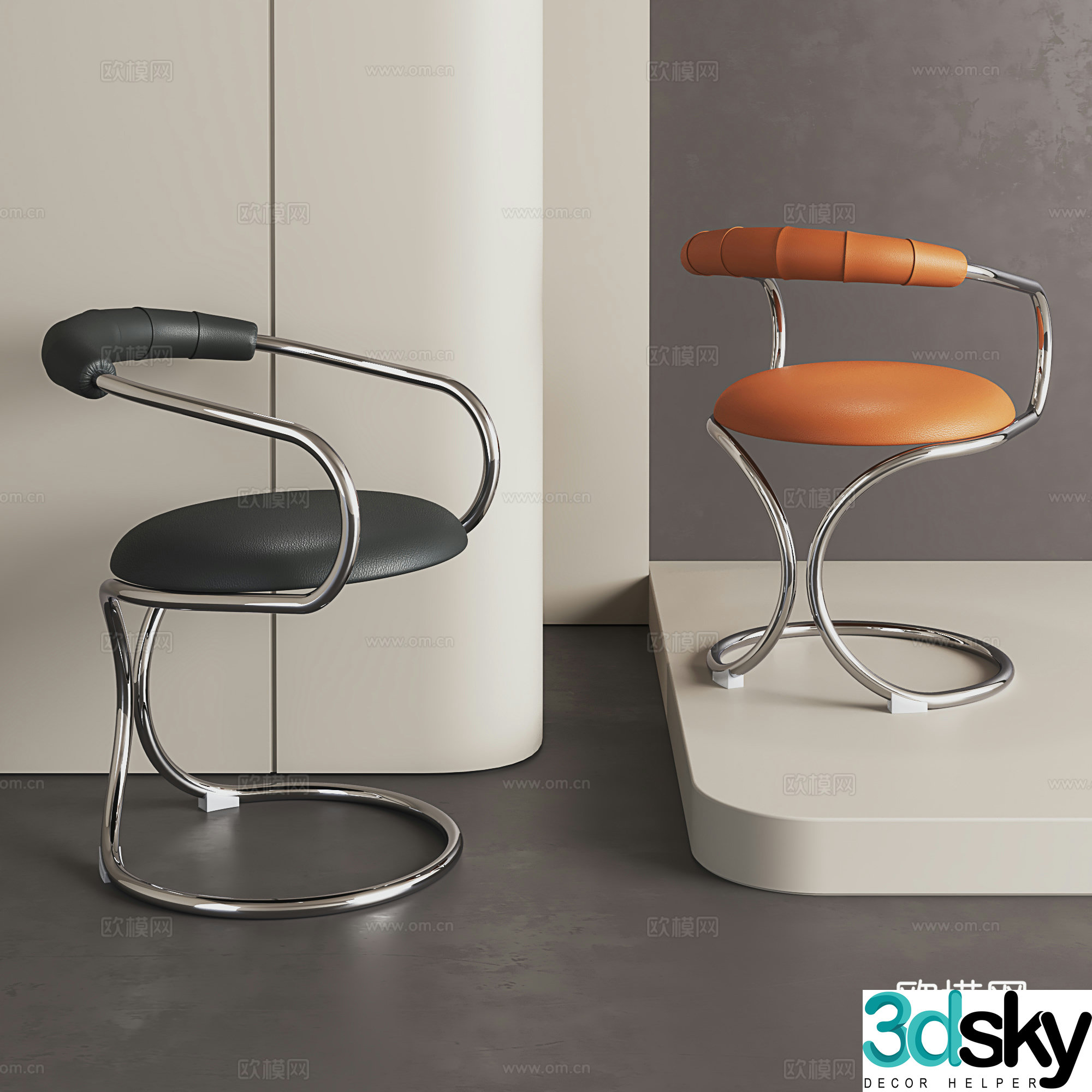 Light luxury dining chair Bauhaus chair armchair modern desk chair stainless steel leather chair 3d model