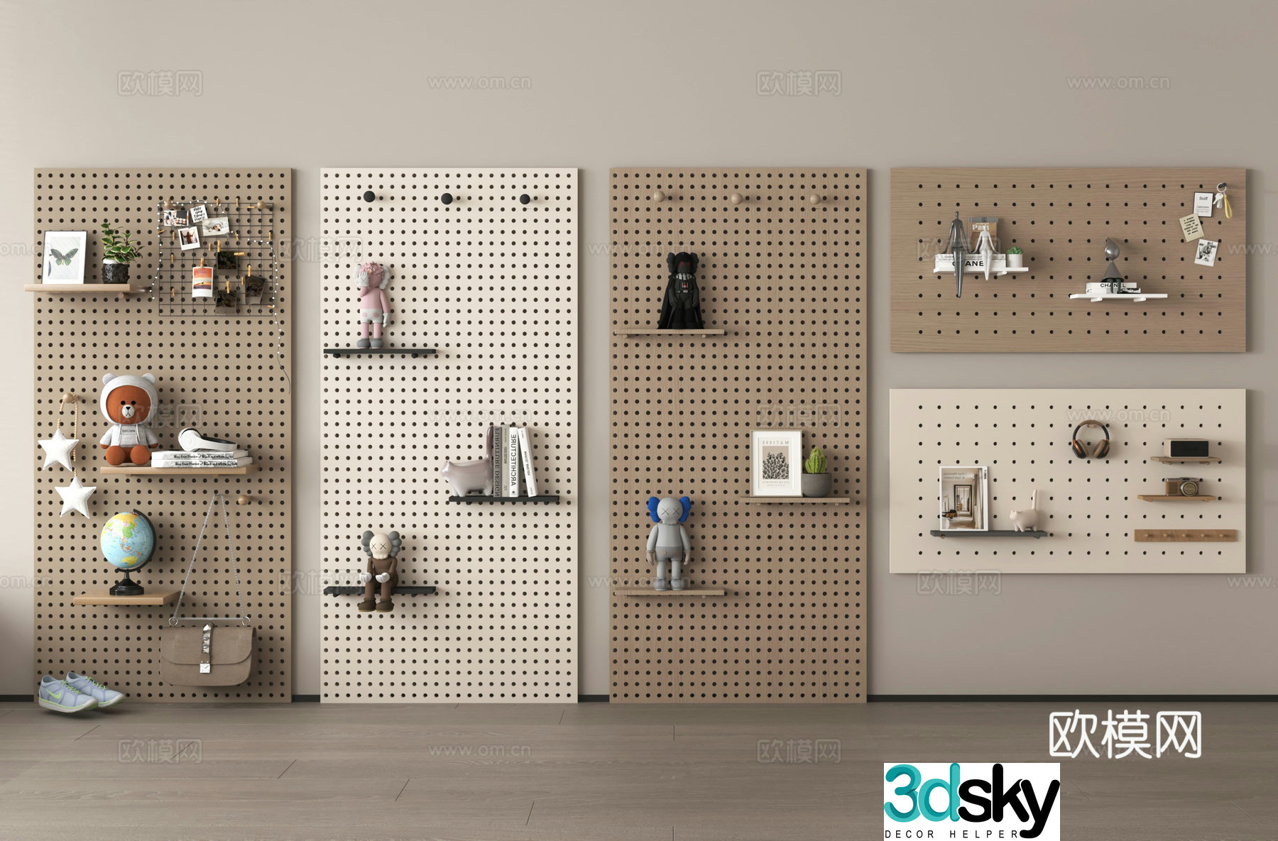 Hole board wall decoration board coat hook 3D model