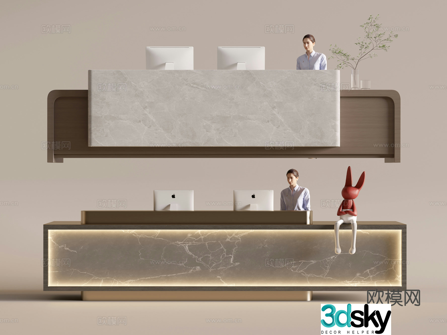 Modern company front desk reception area bar reception desk service desk combination 3D model