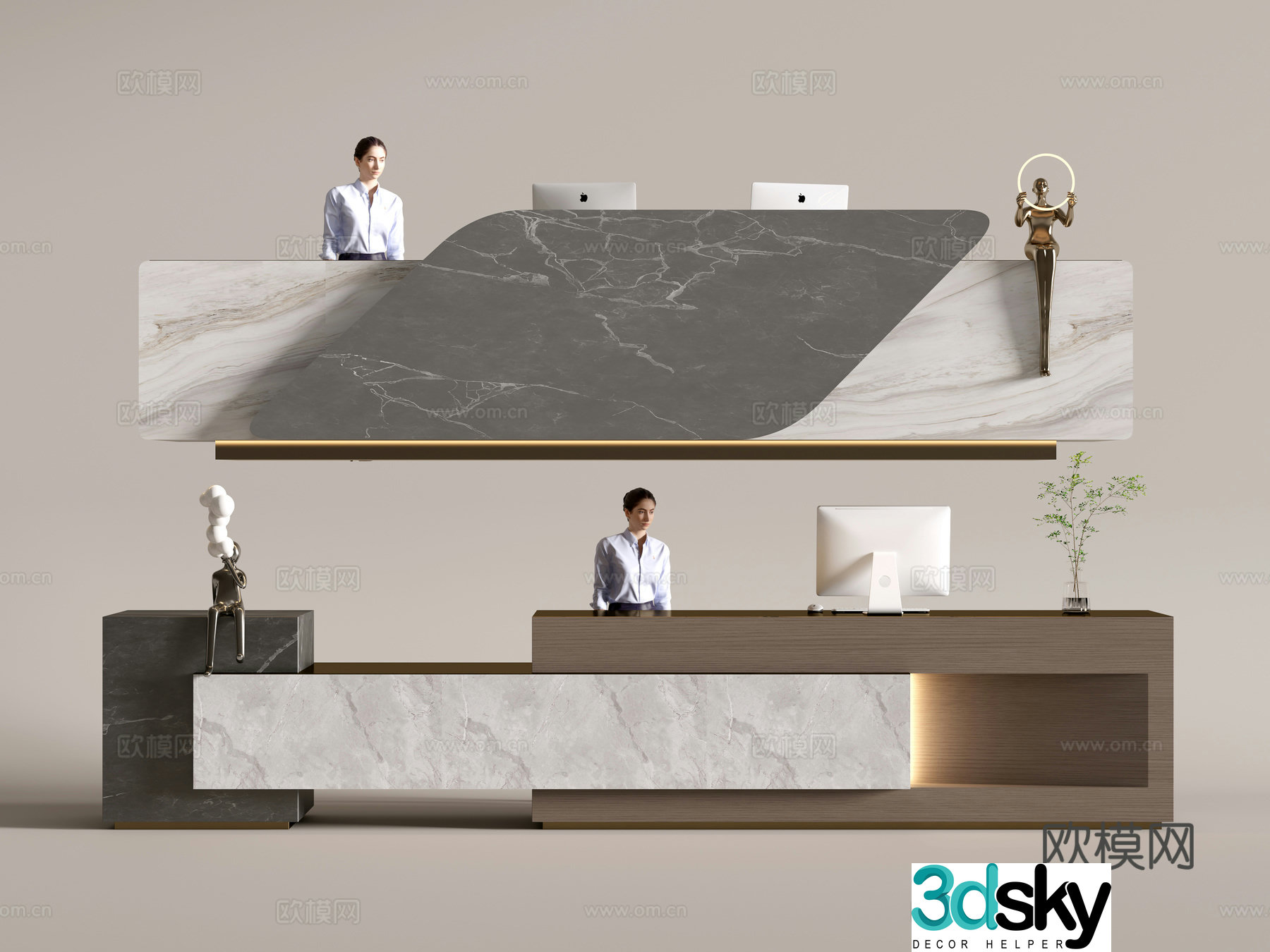 Modern company front desk reception area bar reception desk service desk combination 3D model