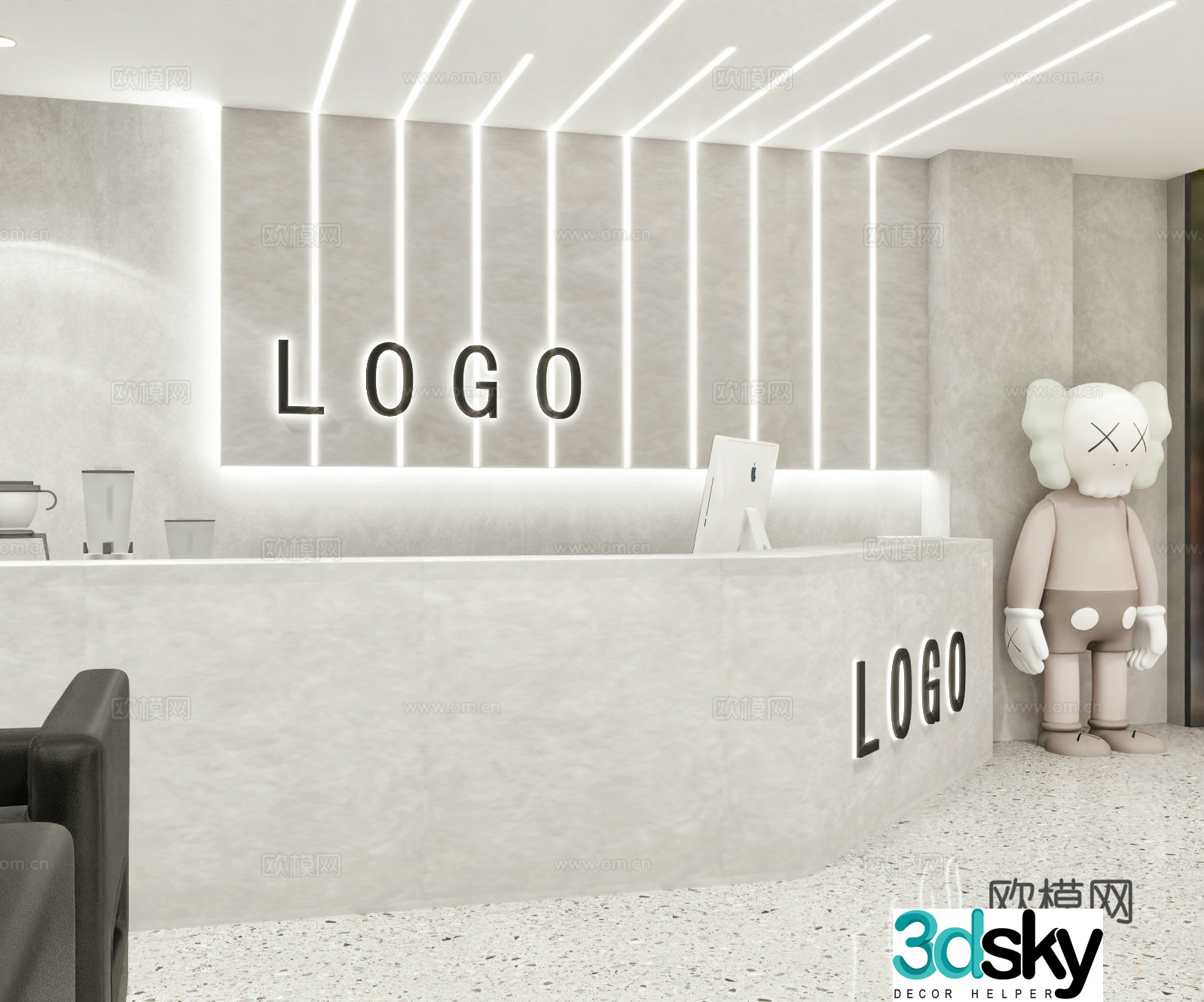 Black white and gray barber shop 3d model