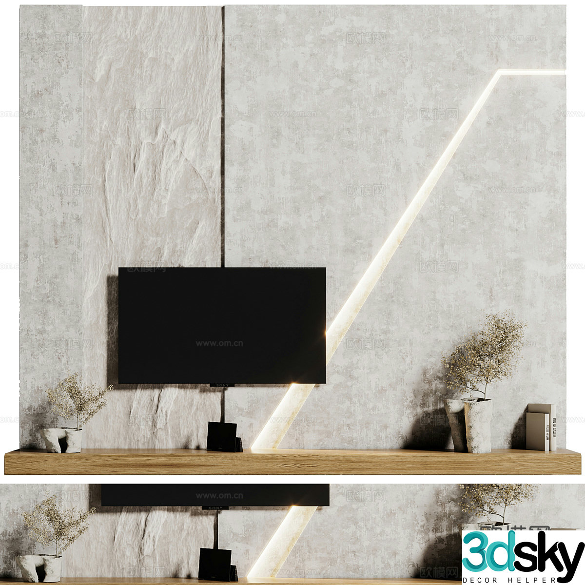 New Chinese style Wasabi TV background wall 3D model