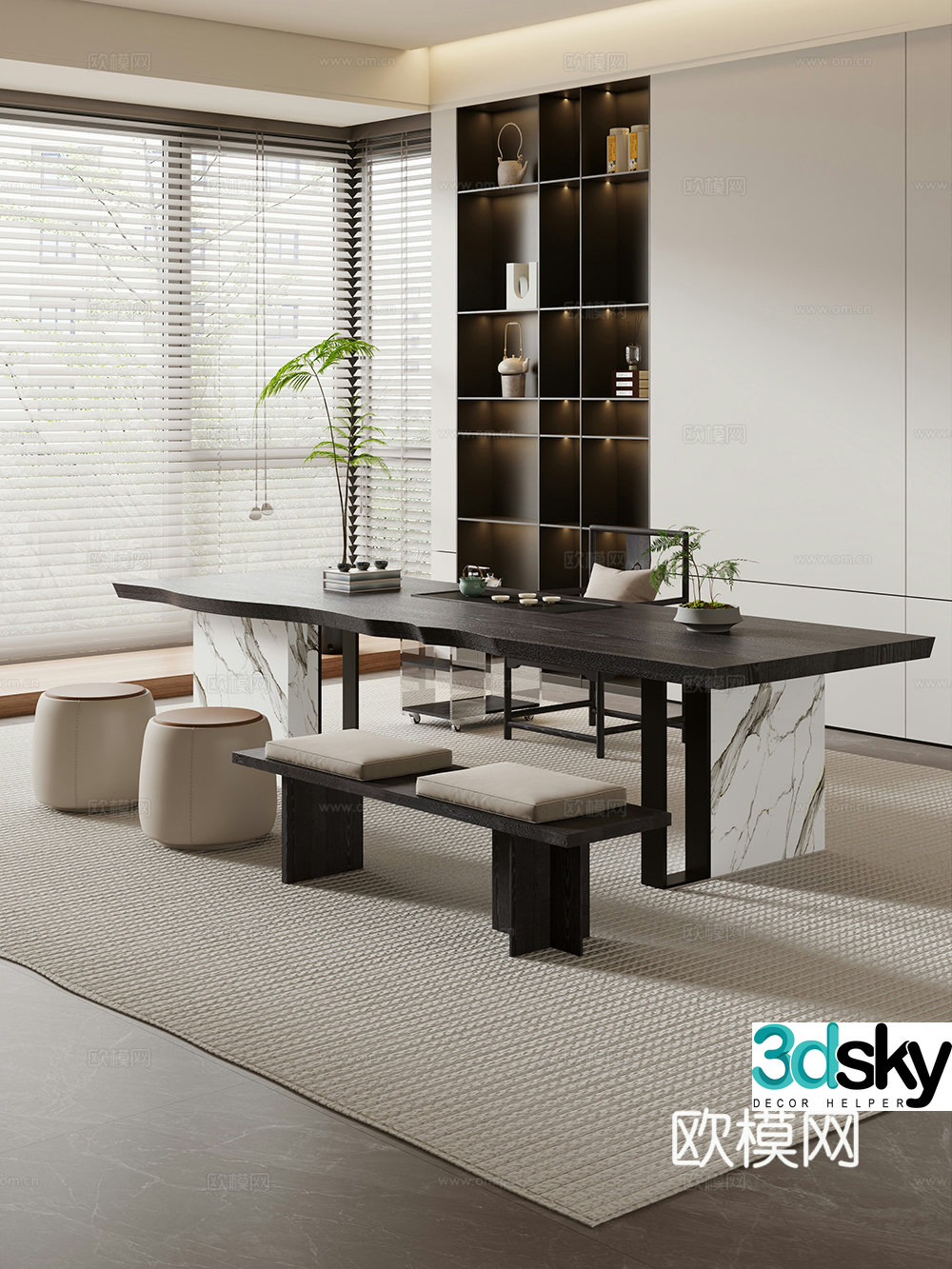 Creamy large plate table tea table and chair combination tea table tea table tea room tea table balcony tea table 3D model