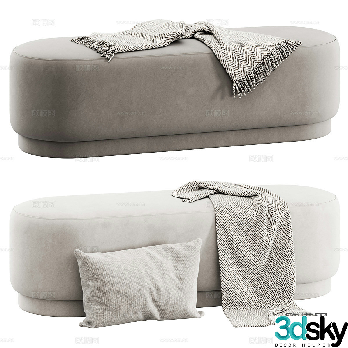 New Chinese style fabric bed tail stool 3D model