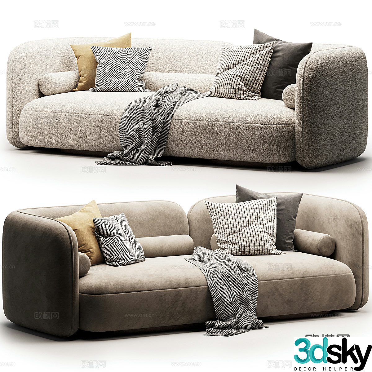 Modern creamy velvet sofa 3d model