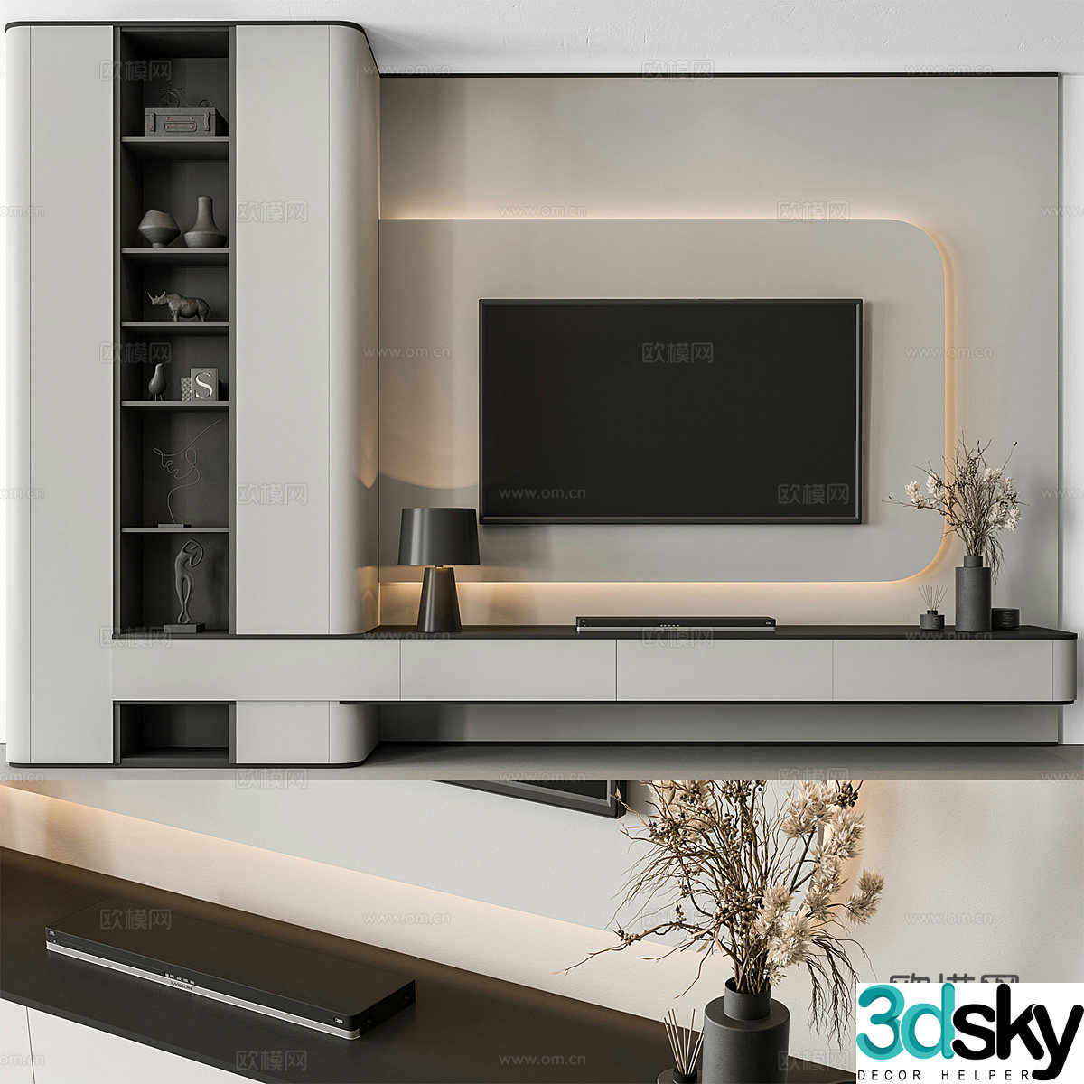 Modern cream style minimalist TV background wall 3d model