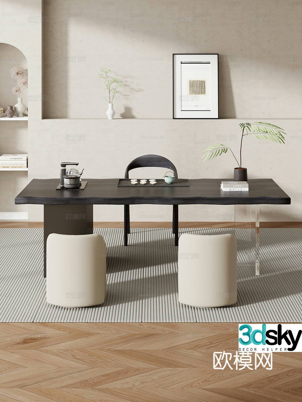 Creamy large plate table tea table and chair combination tea table tea table tea room tea table balcony tea table 3D model