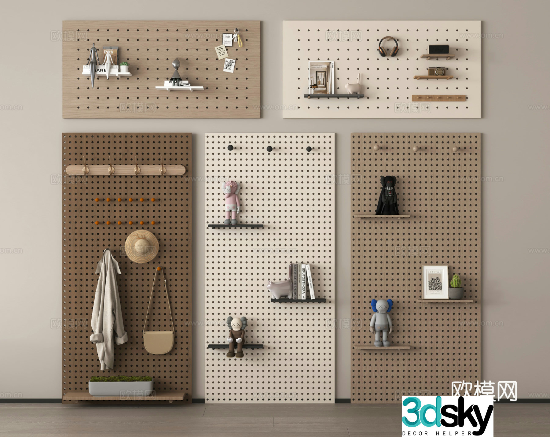 Hole board hook rack ornament 3d model
