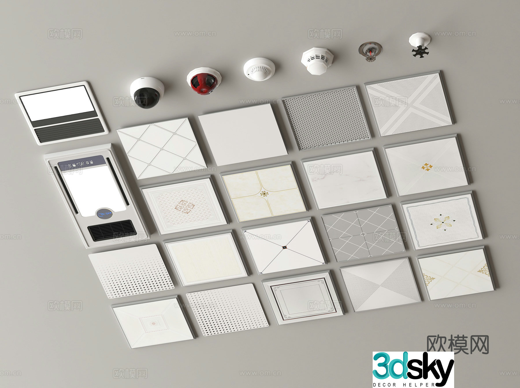 Modern aluminum buckle plate integrated ceiling air conditioning outlet bathroom lamp smoke alarm 3D model