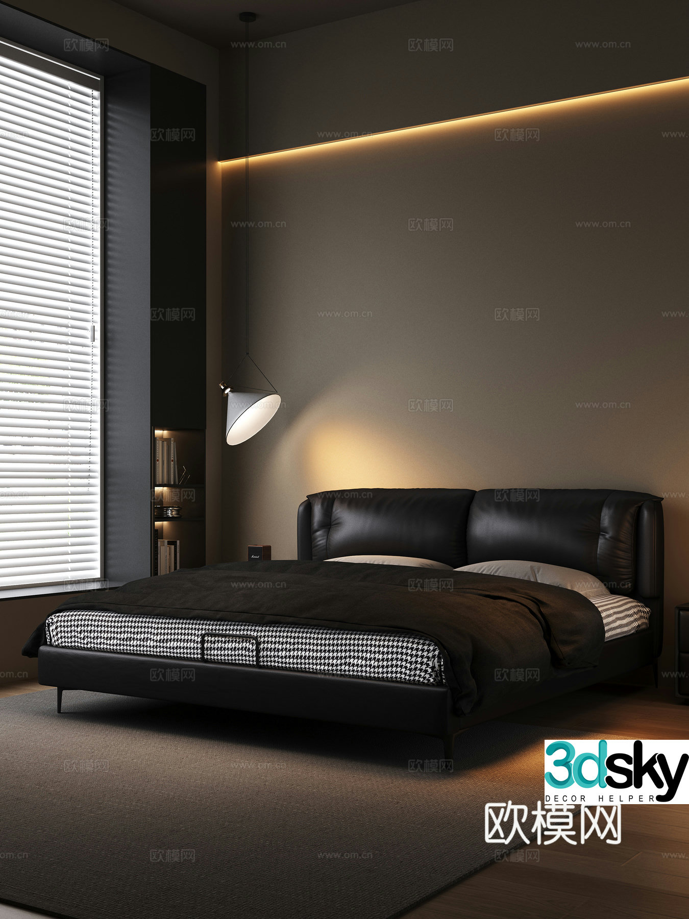 Italian minimalist double bed 3D model
