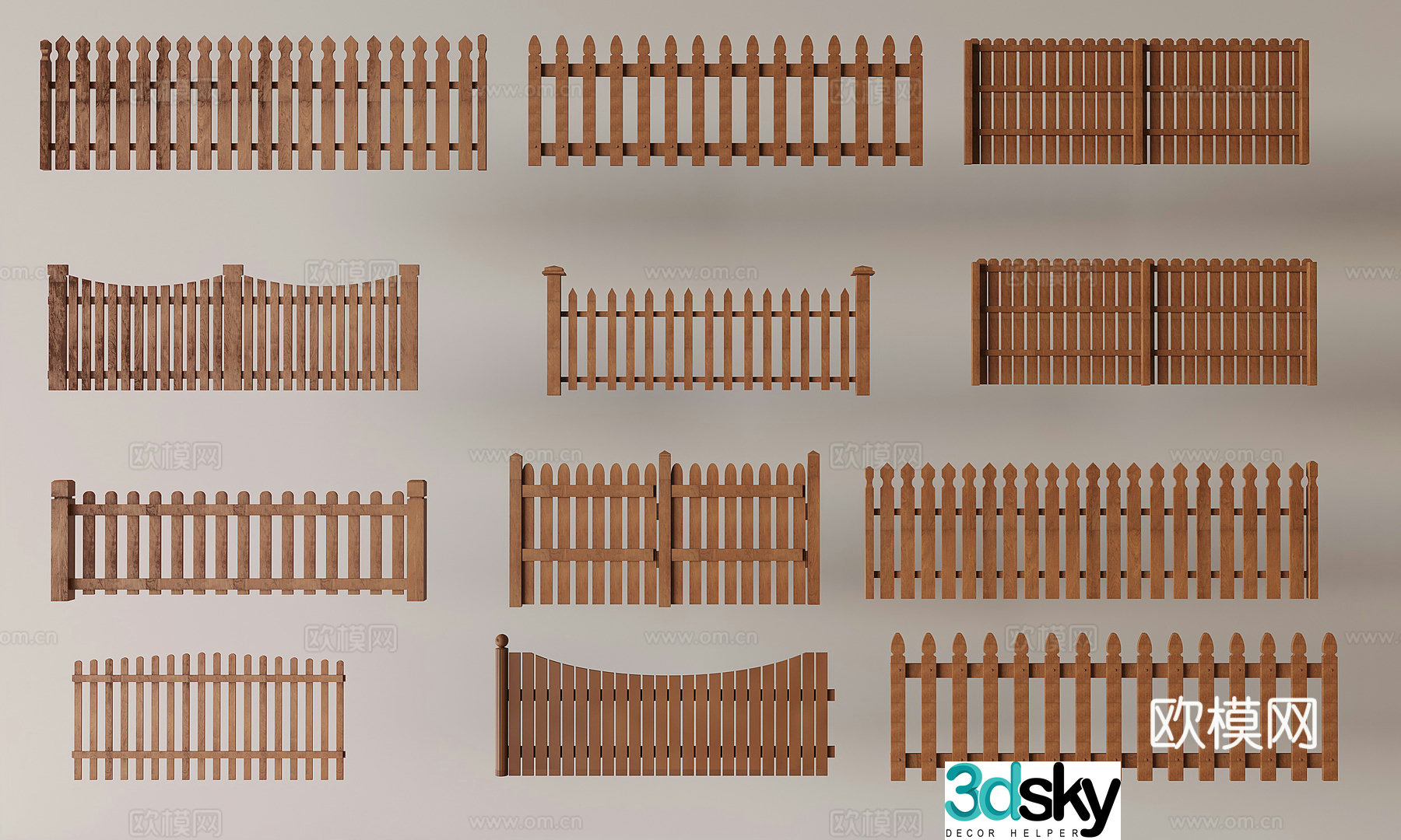 Middle style fence guardrail Solid wood railing fence fence garden wooden fence fence 3d model