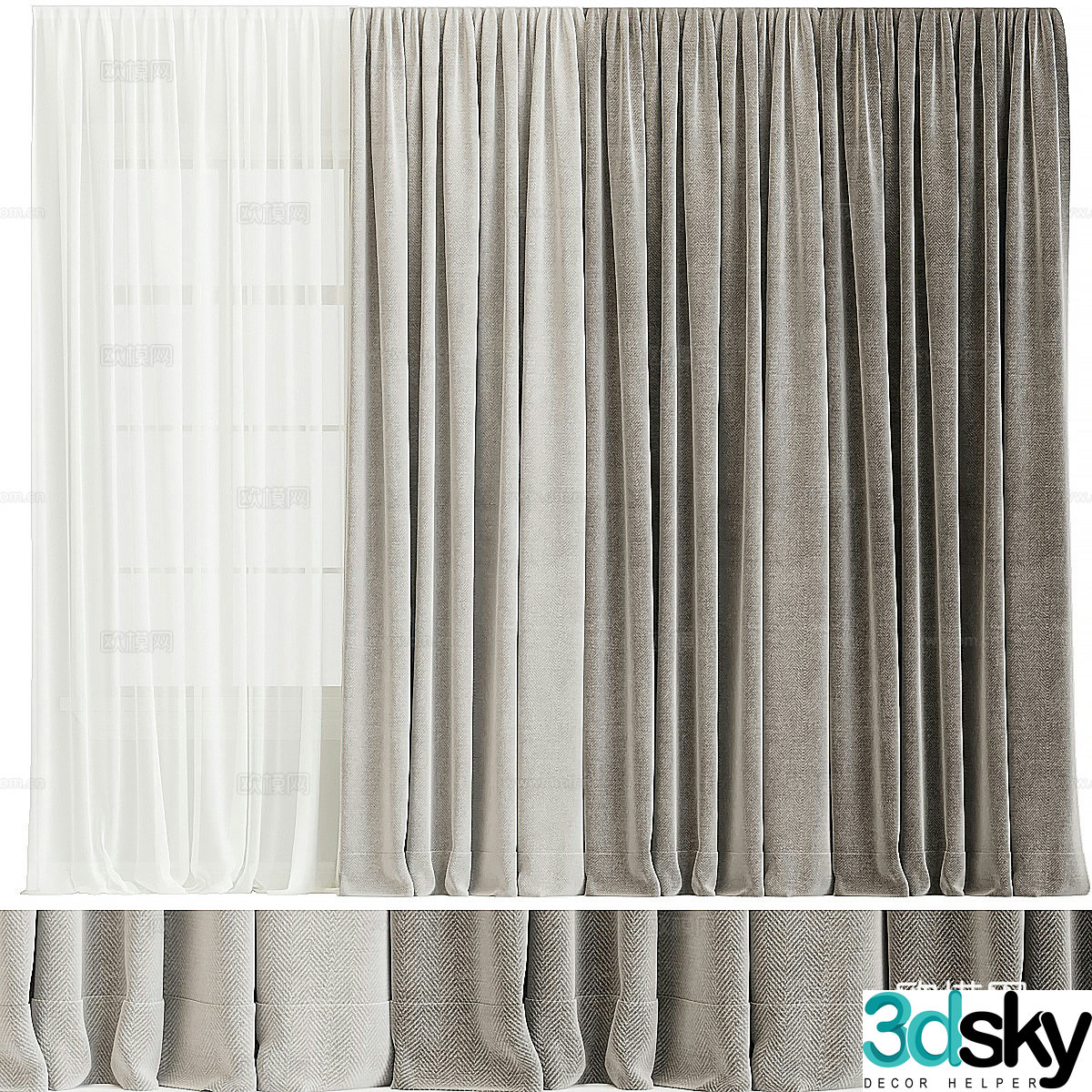 Modern fabric curtain gauze curtain 3d model