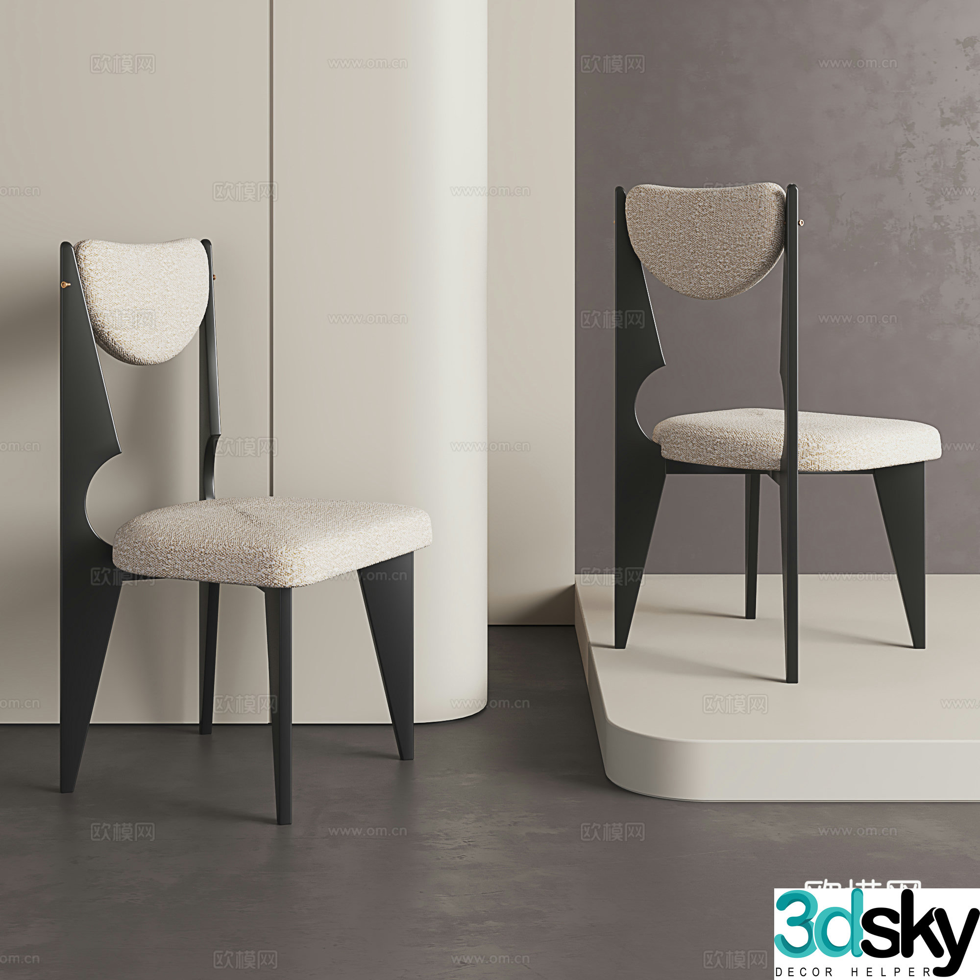 Wasabi style dining chair solid wood dining chair medieval style dressing stool retro style chair backrest single chair 3D model