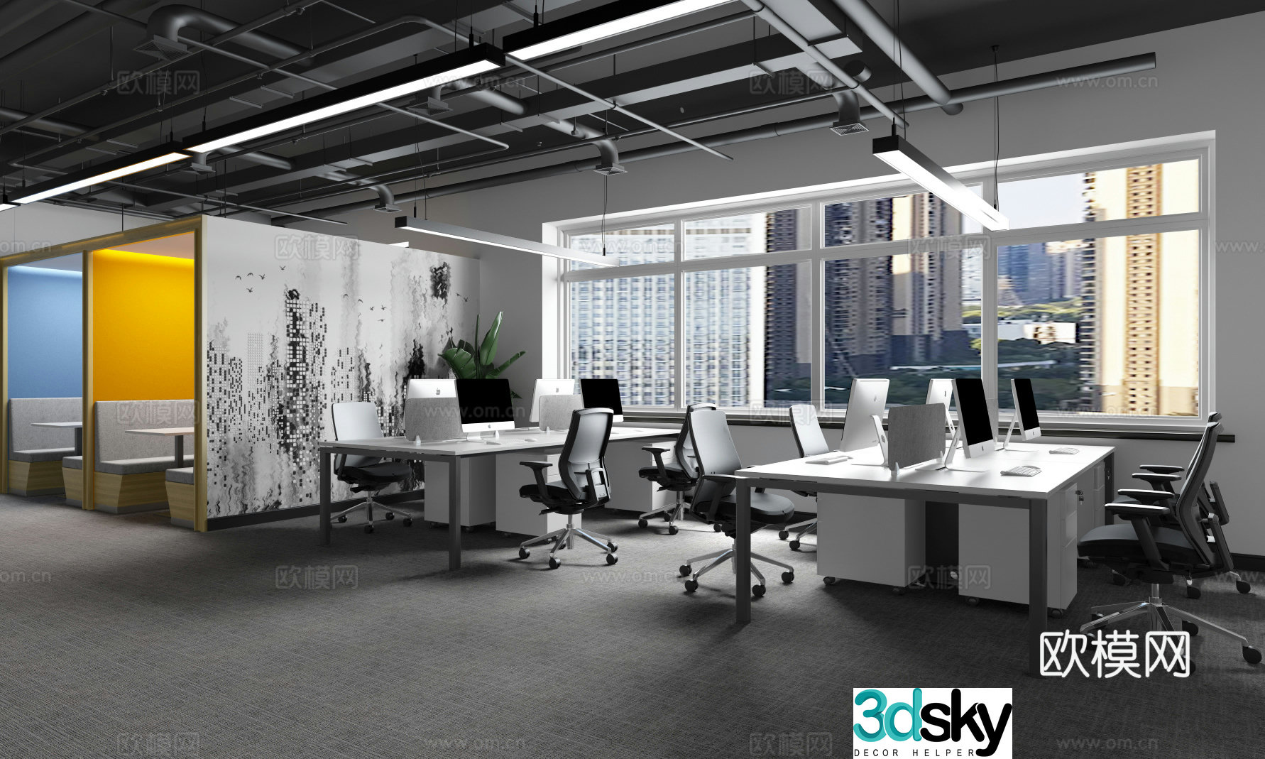 Industrial style office area leisure area waiting area reception area negotiation area 3D model