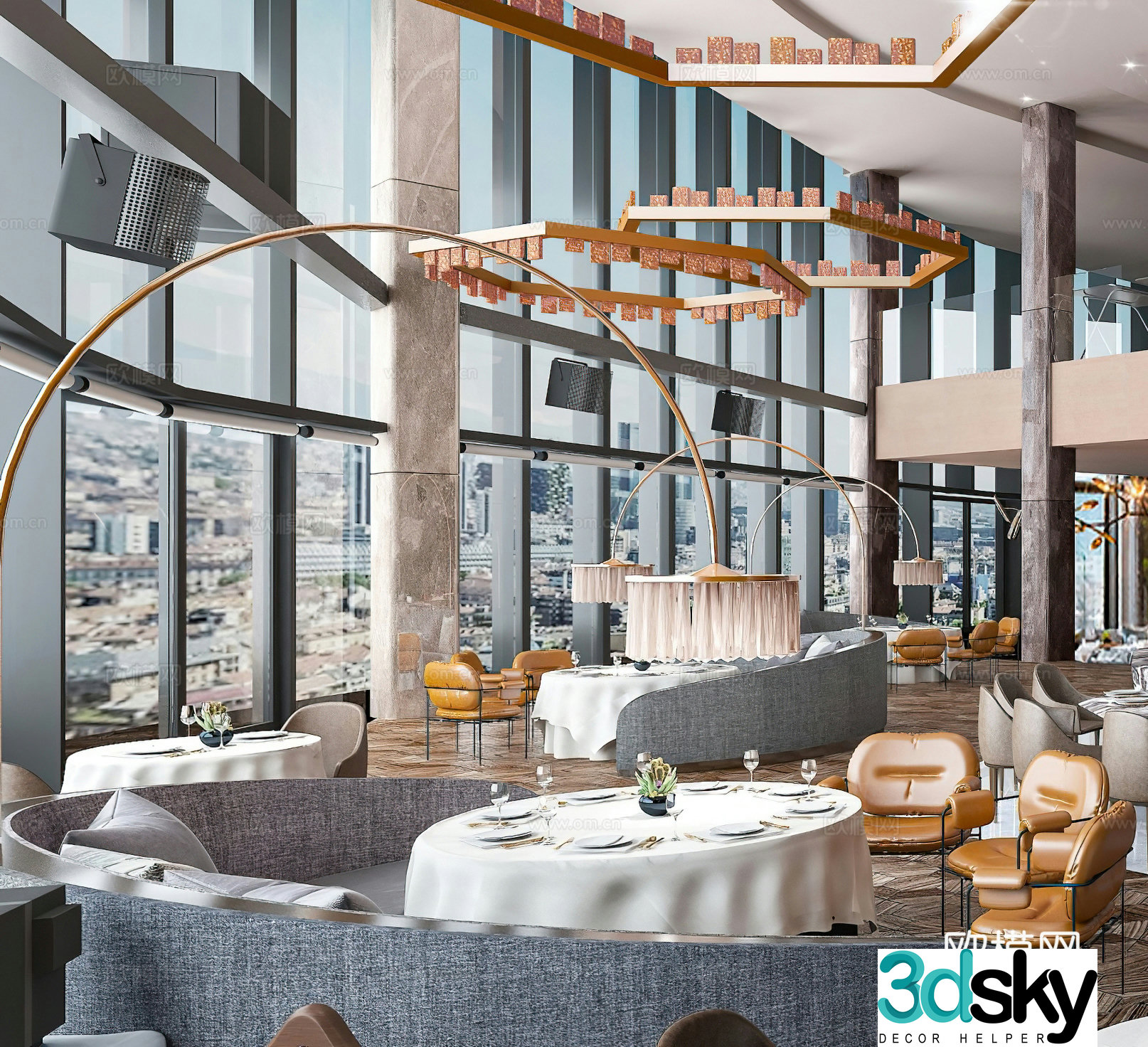 Modern restaurant Tea restaurant Hotel Round booth dining table Round dining table Western restaurant Lobby 3D model