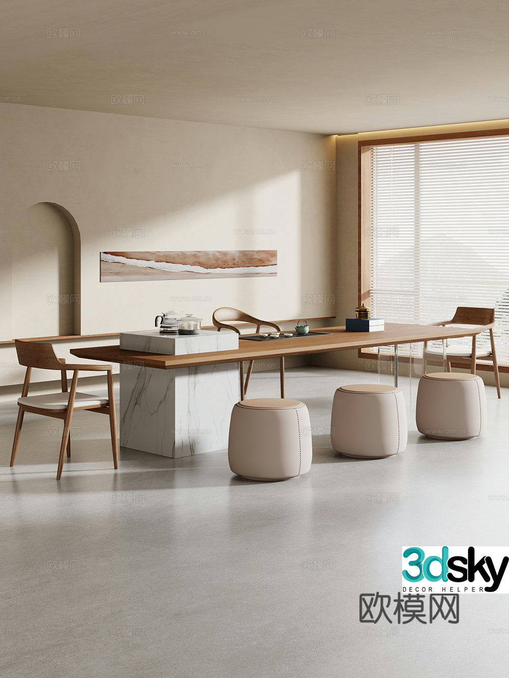 Creamy large plate table tea table and chair combination tea table tea table tea room tea table balcony tea table 3D model