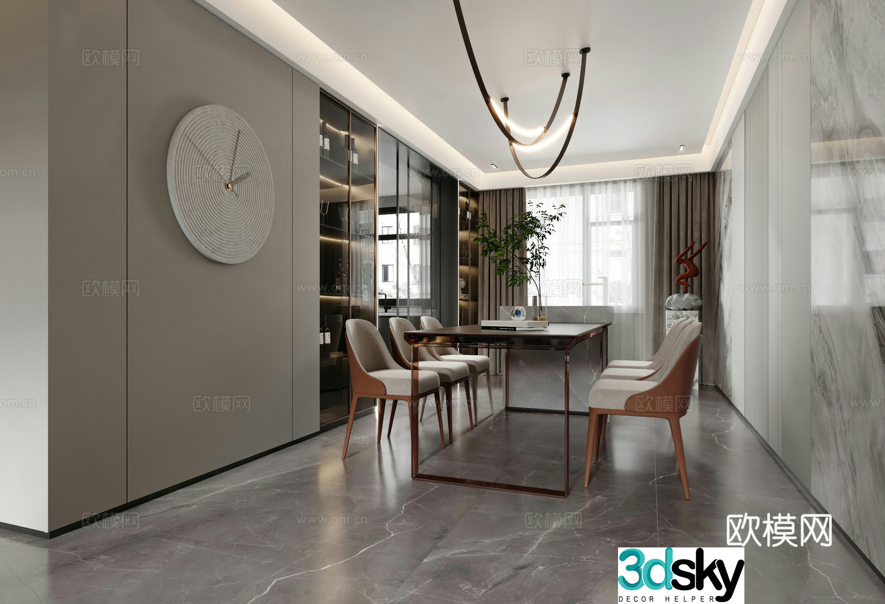 Modern restaurant Light luxury restaurant Italian restaurant Dining table Wine cabinet Modern living restaurant 3D model