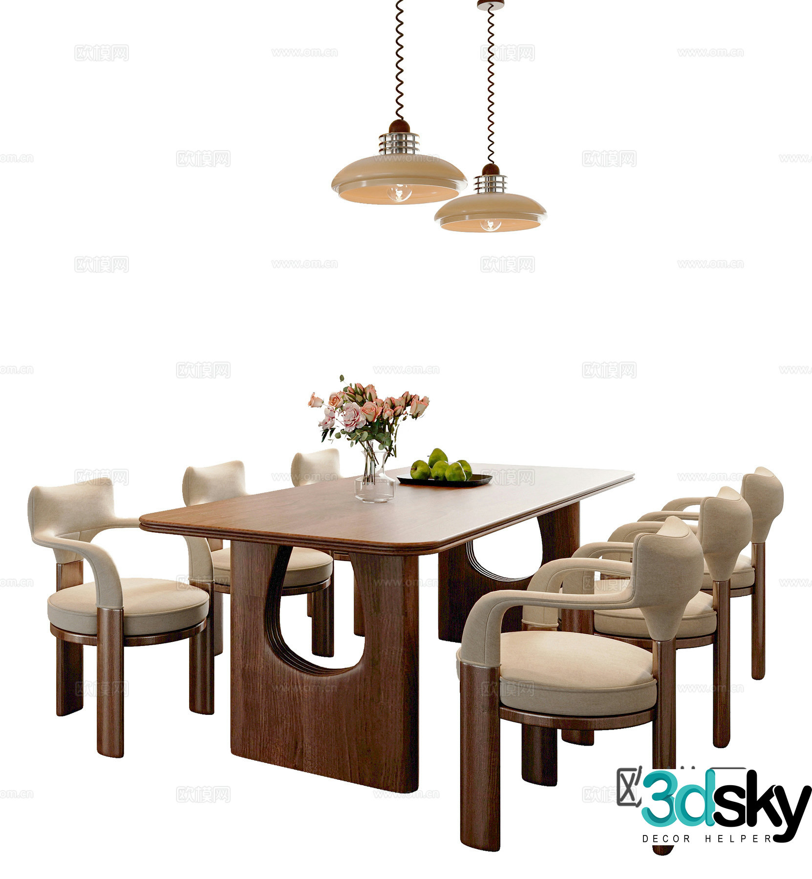 Modern medieval dining table and chair combination chandelier dining table accessories ornaments dining chair dining table 3d model