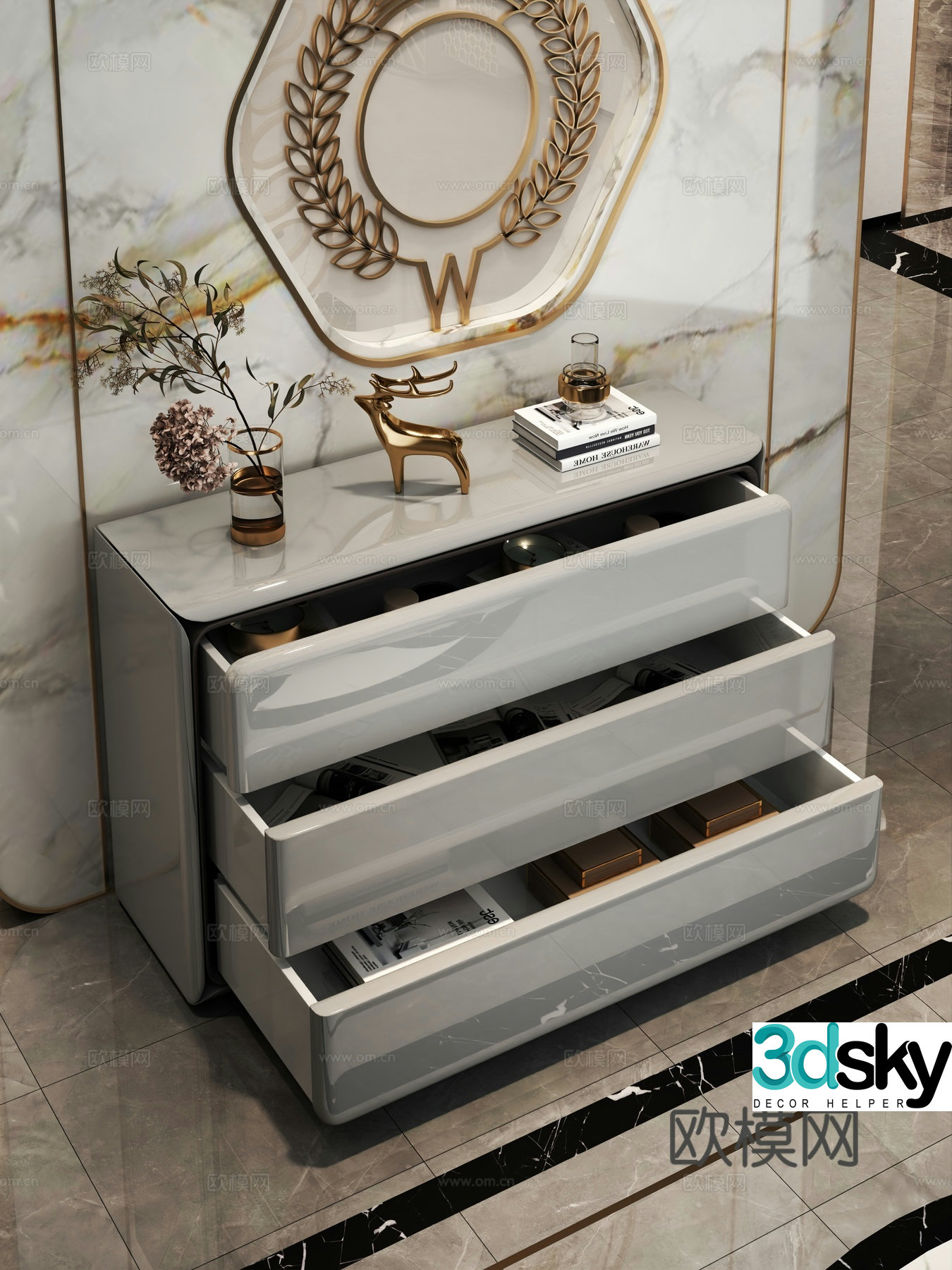 Solid wood chest of cabinets side cabinets bedside cabinets storage cabinets entrance cabinets 3D model