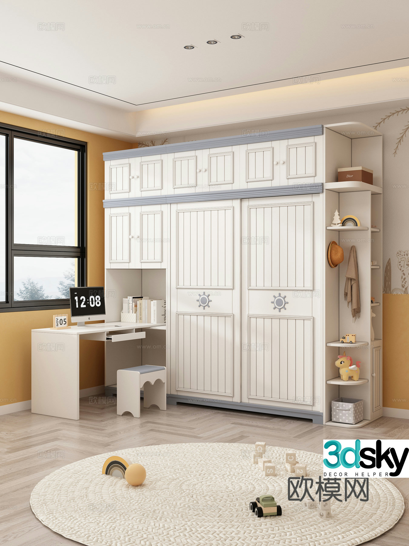 Children’s Wardrobe Computer Desk Children’s Bedroom Toys Clothes Storage Basket Books Decoration Cabinet 3D Model