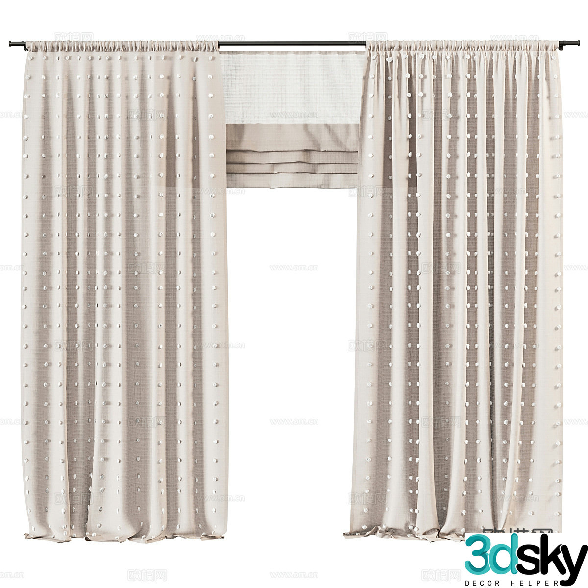 Modern cream style children’s fabric curtains 3d model