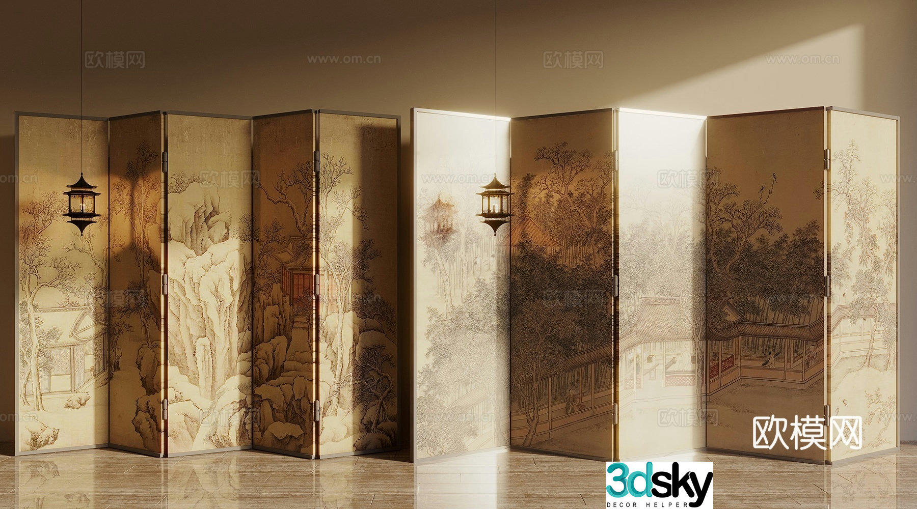 Song style new stroke screen screen partition wooden screen brushed glass 3d model