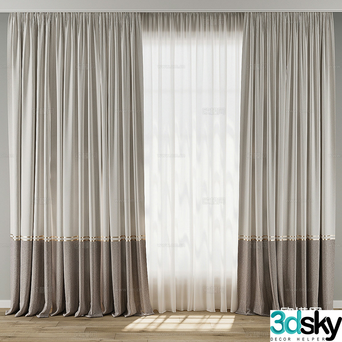 New Chinese style light luxury fabric curtain 3D model