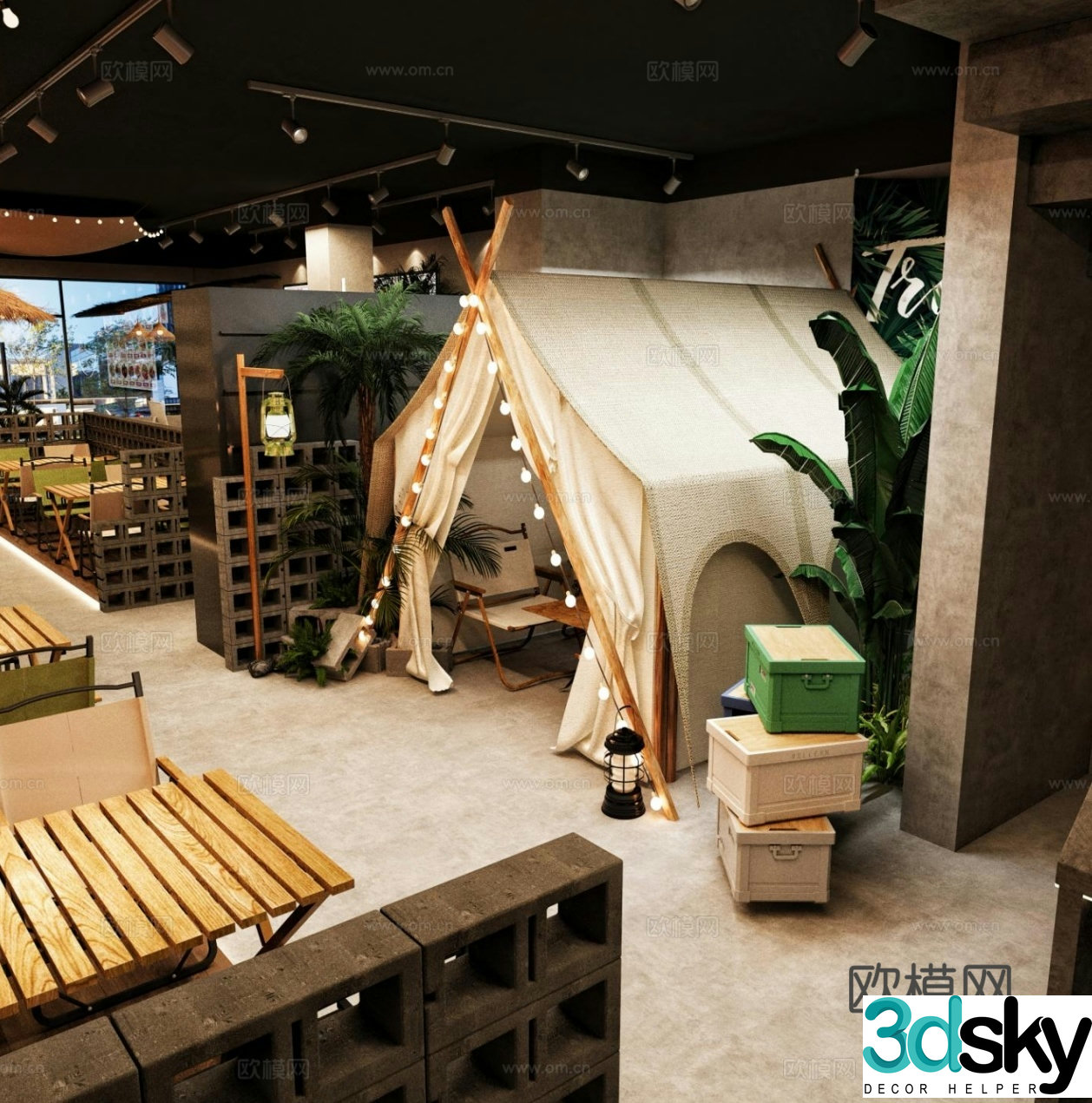 Camping style barbecue restaurant 3d model