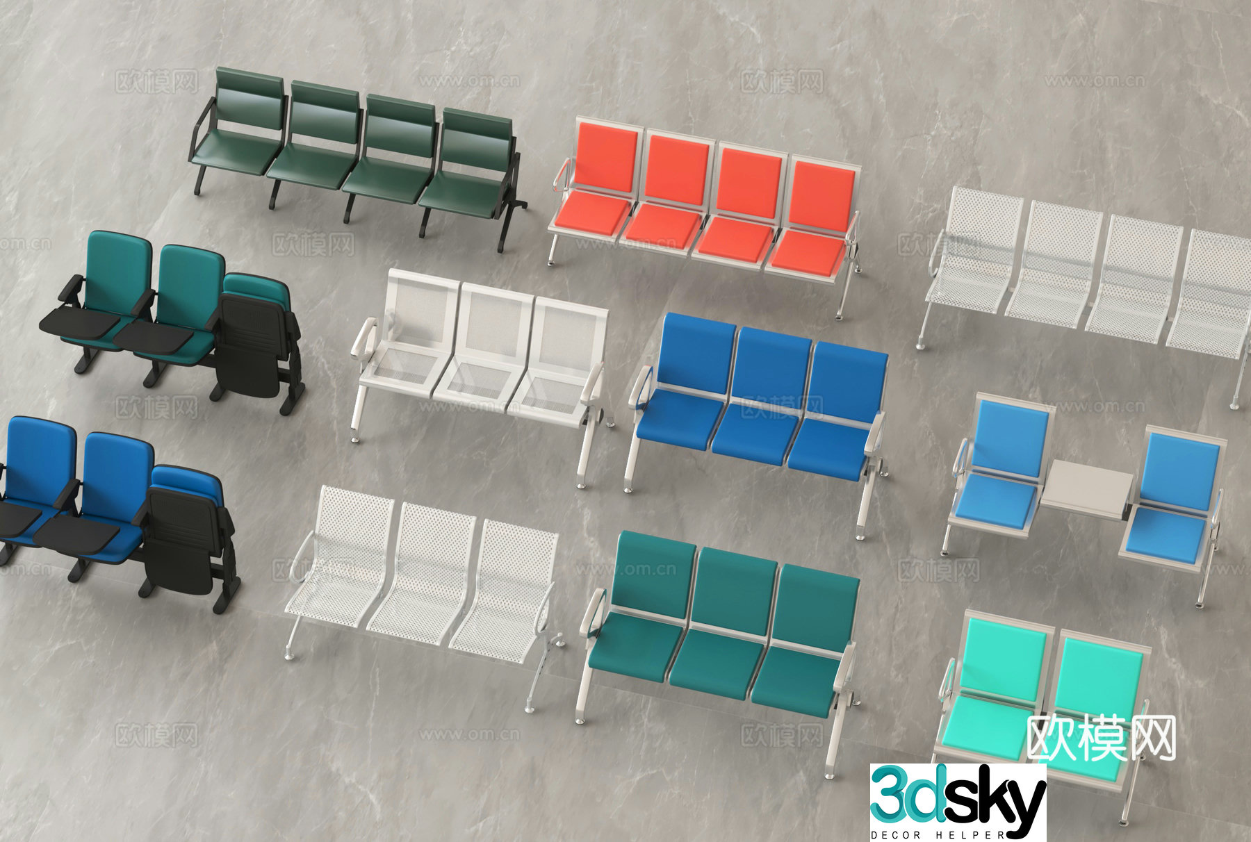 Public seats waiting chairs town seats 3d model