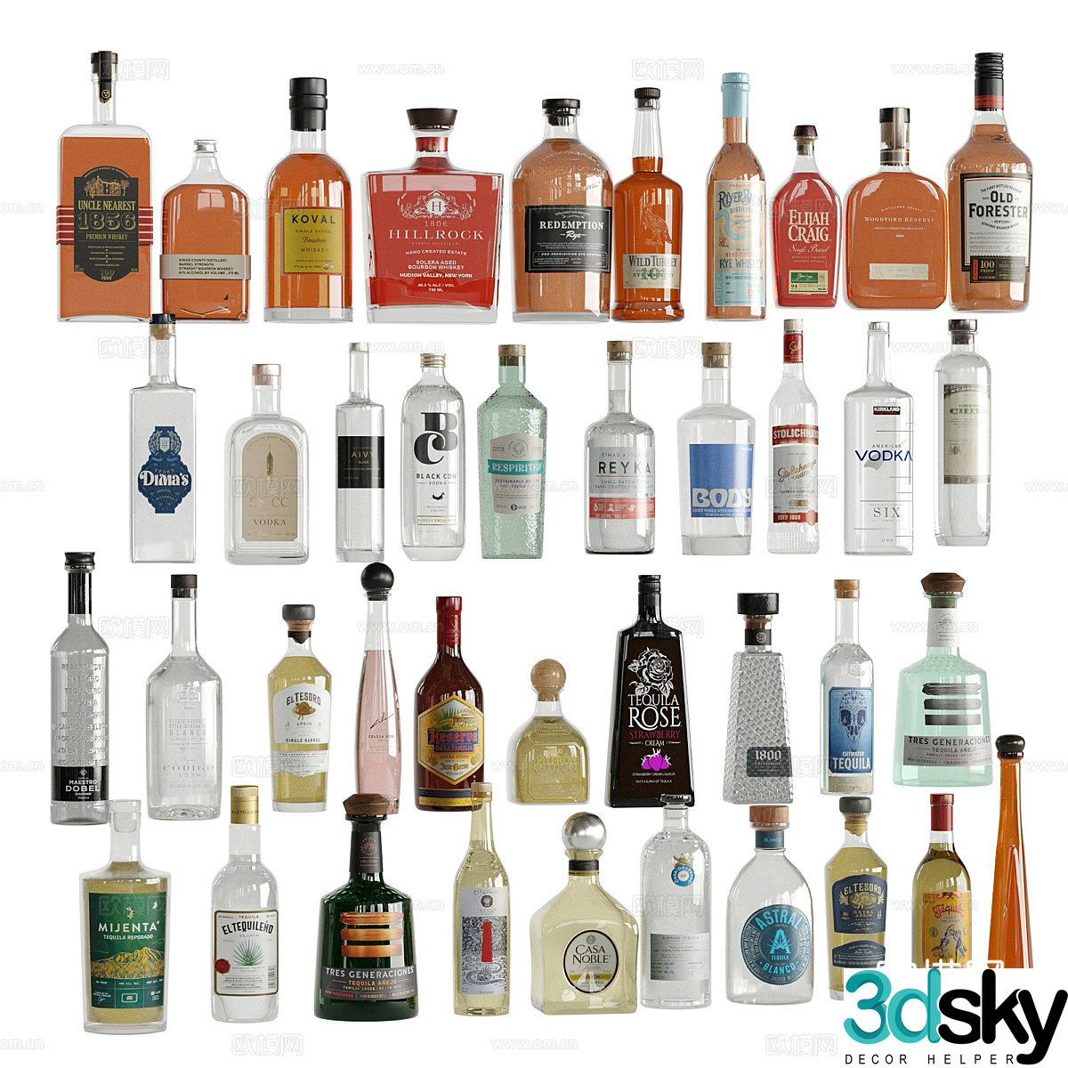 Wine bottle whiskey vodka tequila 3d model