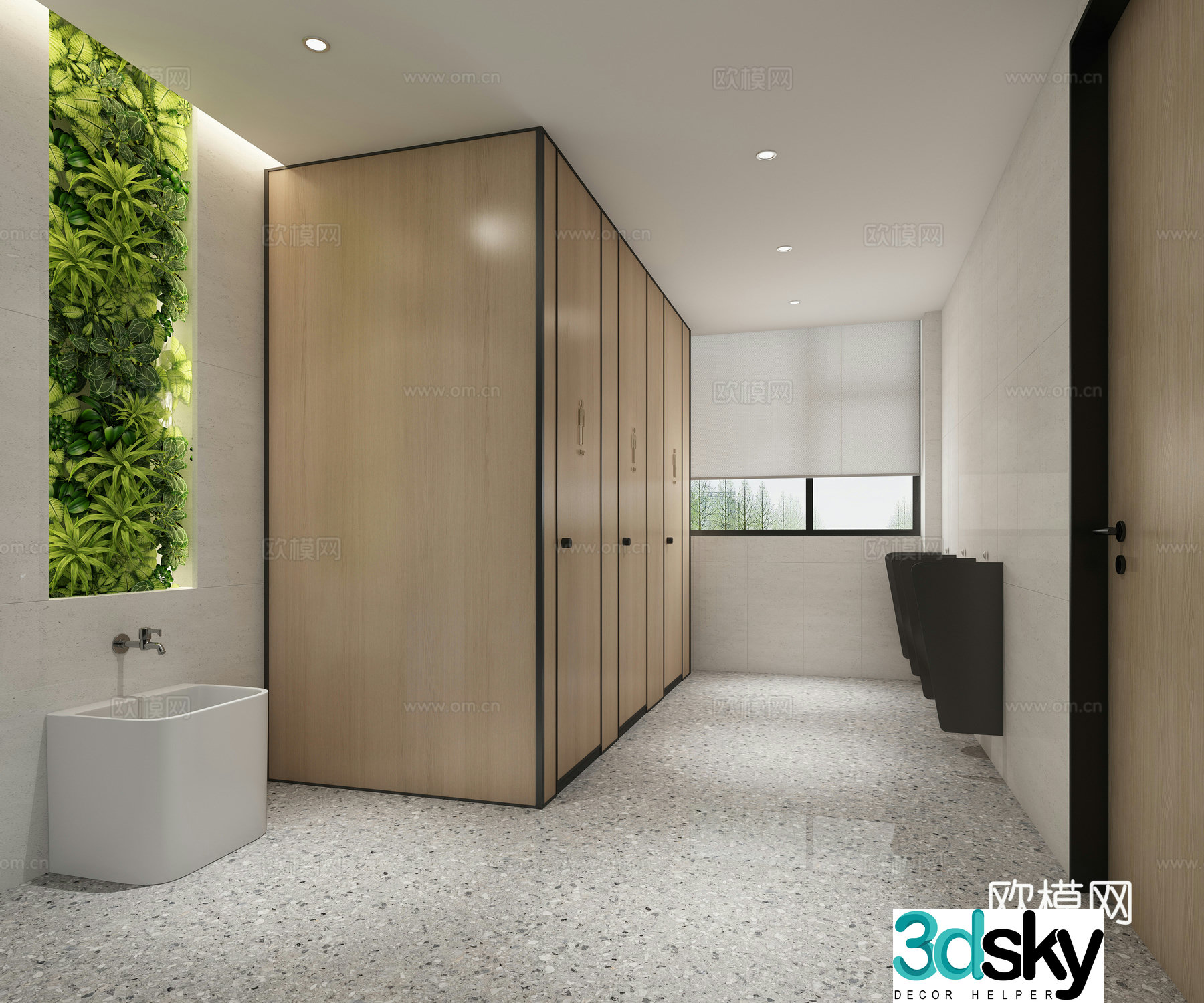 Modern office public bathroom 3d model