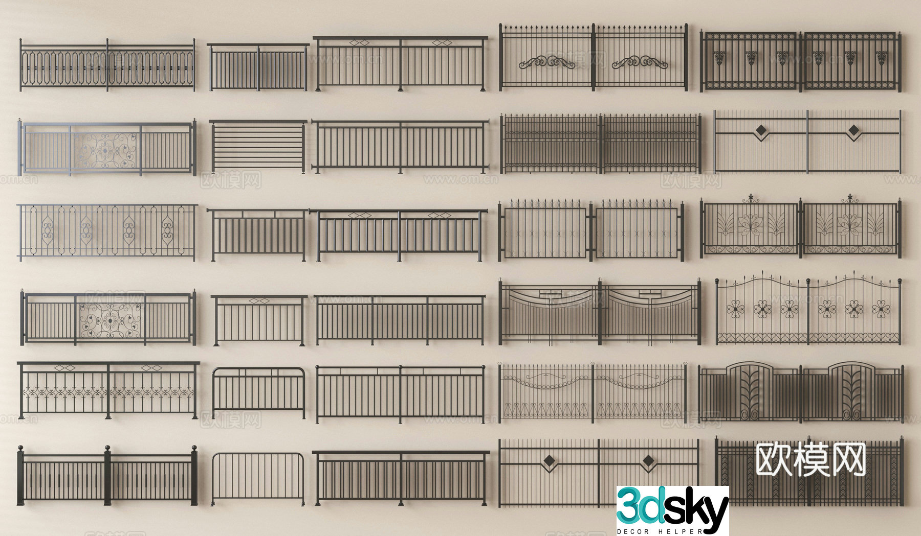 Wrought iron fence fence guardrail 3d model