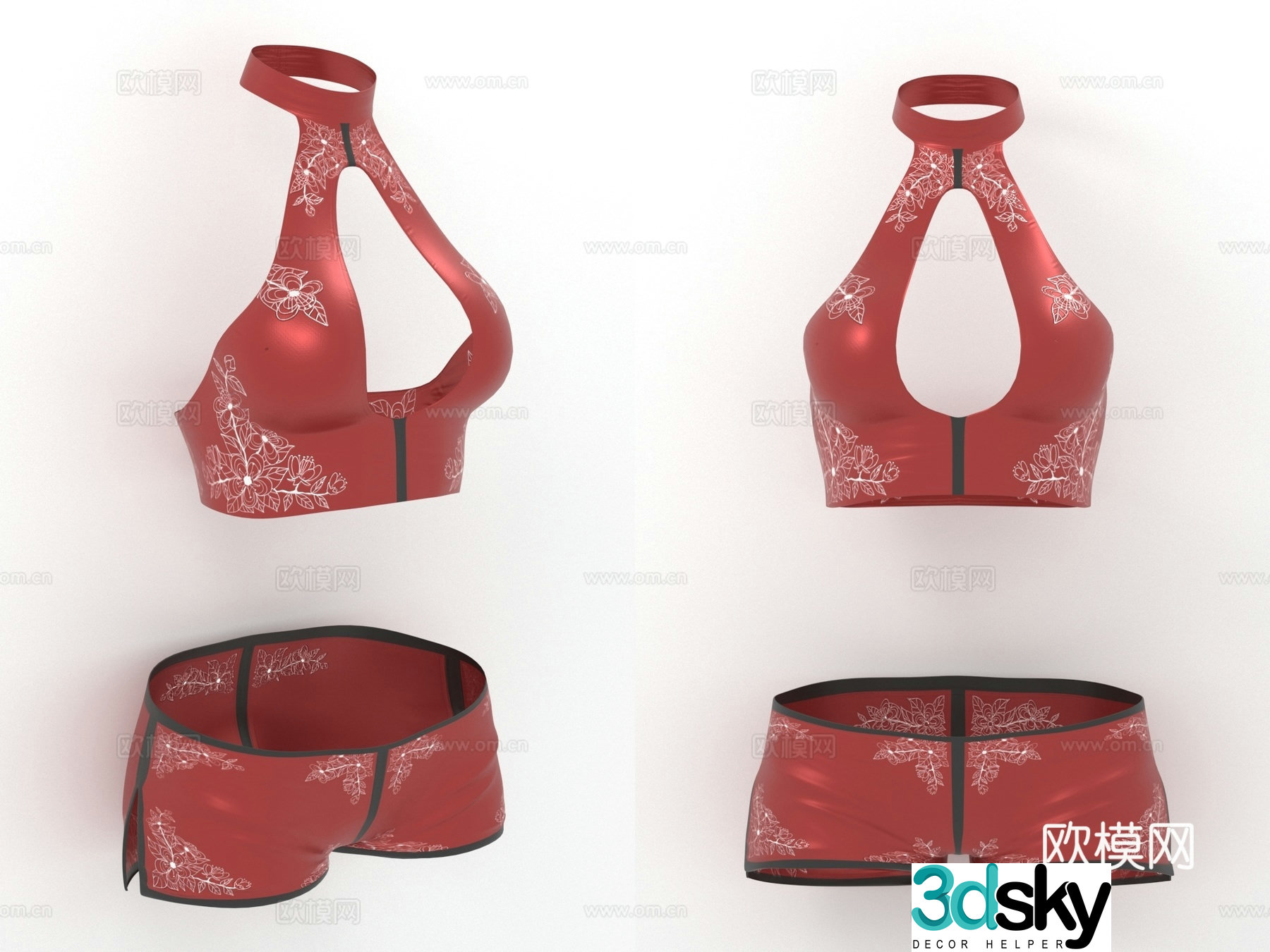 Chinese style bra shorts women’s clothing 3d model