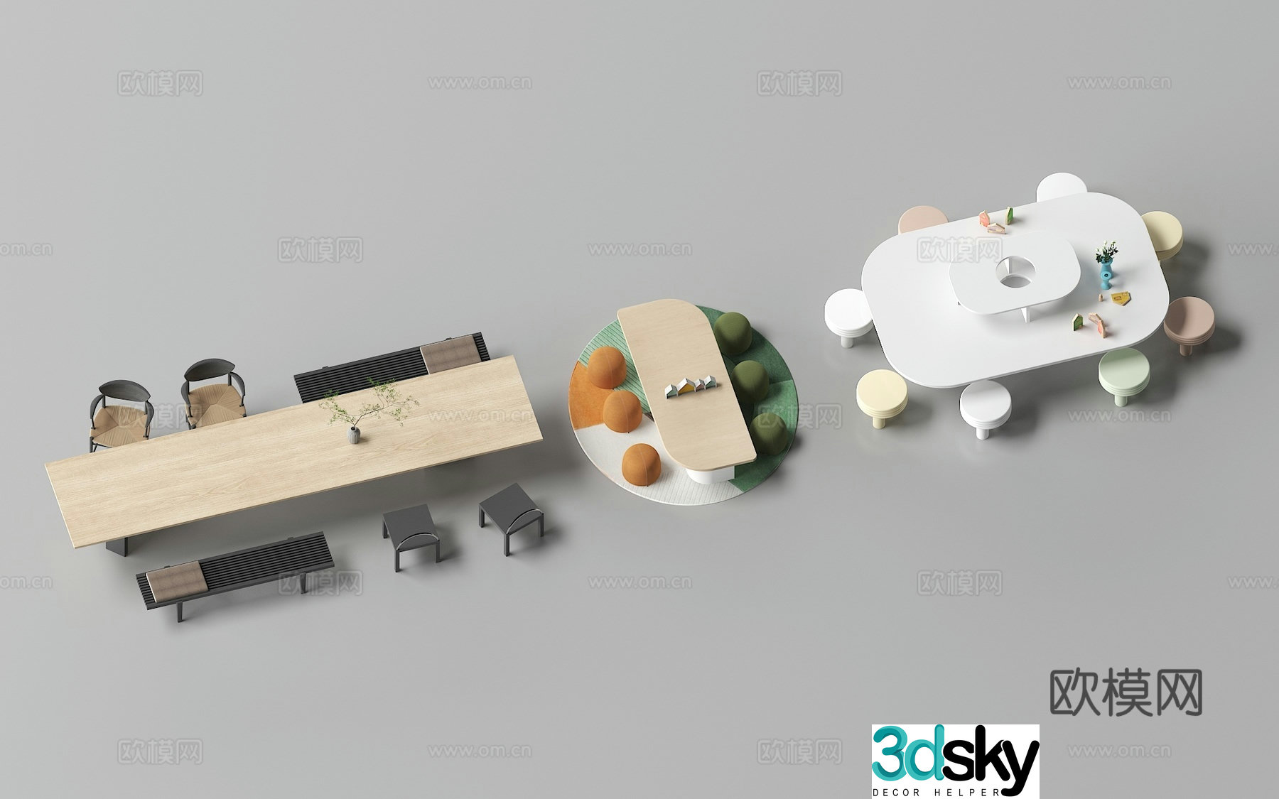 Casual bench casual table and chair 3d model