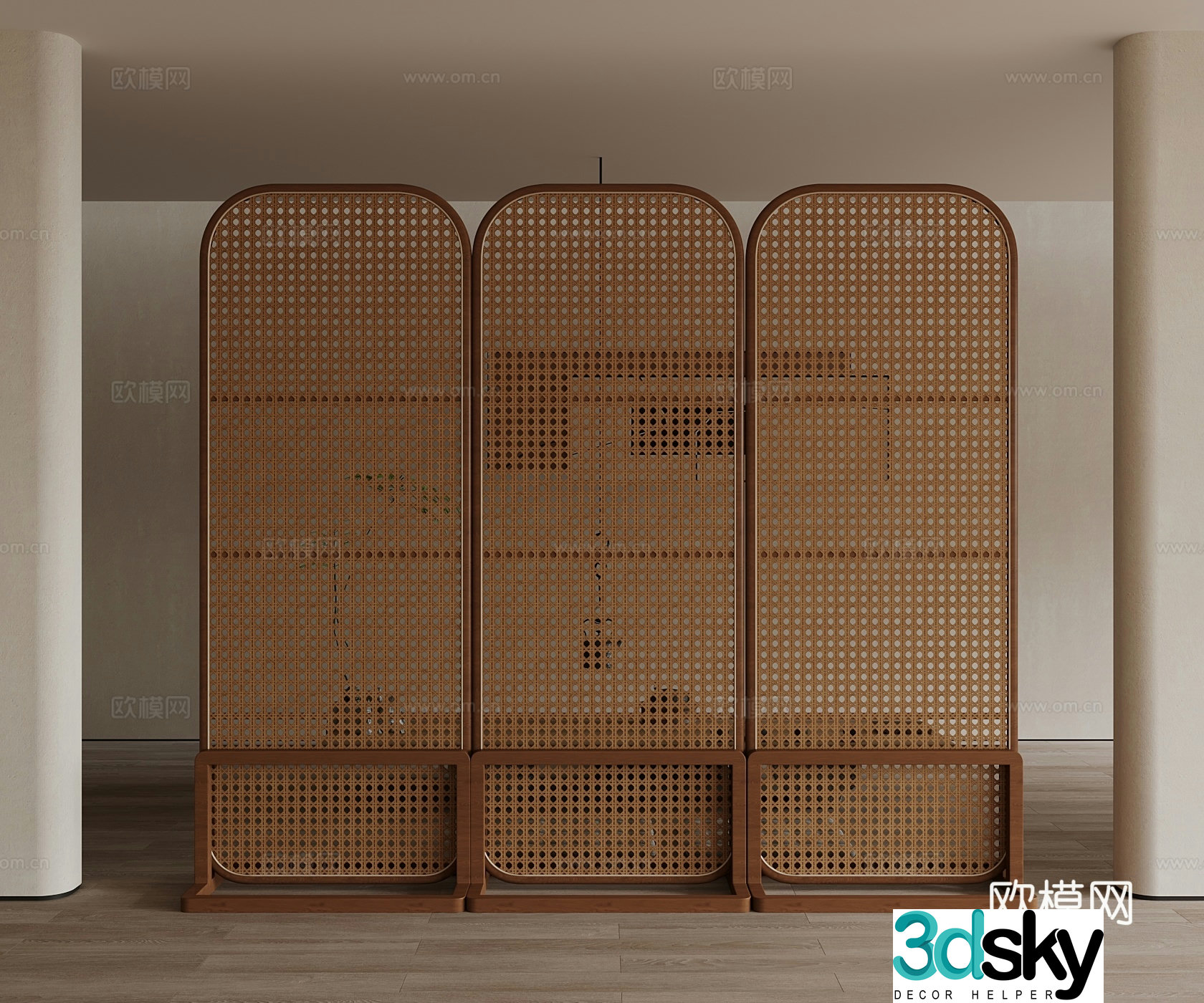 Middle style screen partition rattan 3d model