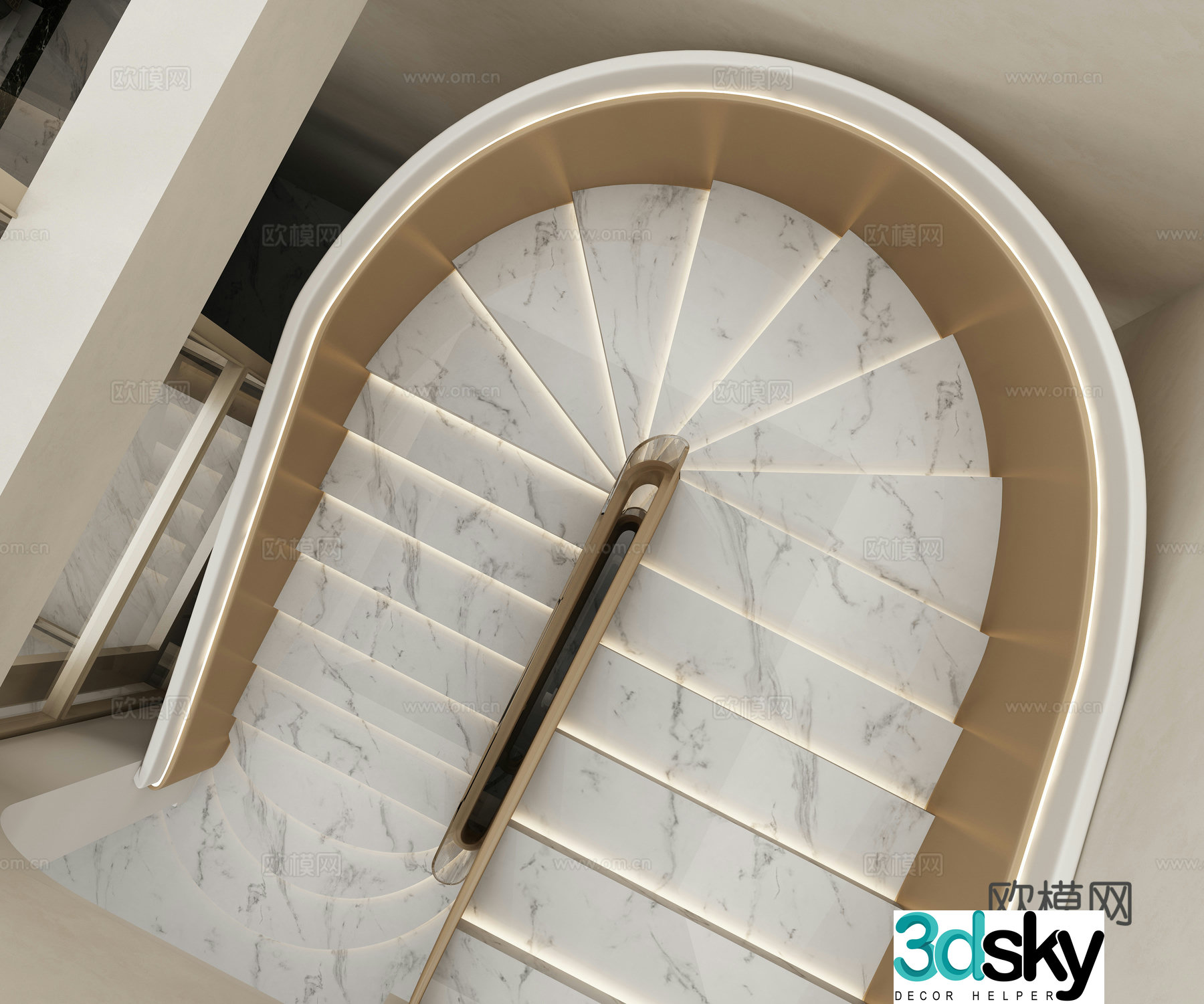Modern curved staircase 3d model