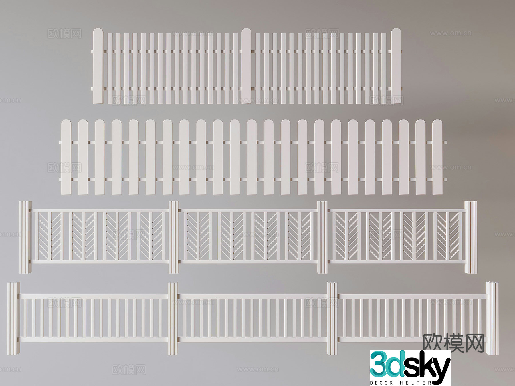 Creamy wind railing guardrail garden fence fence solid wood railing 3d model