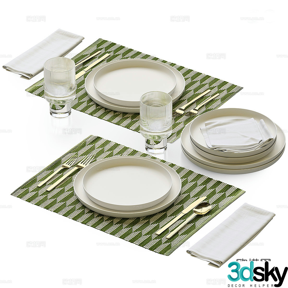 Modern cream style tableware 3d model