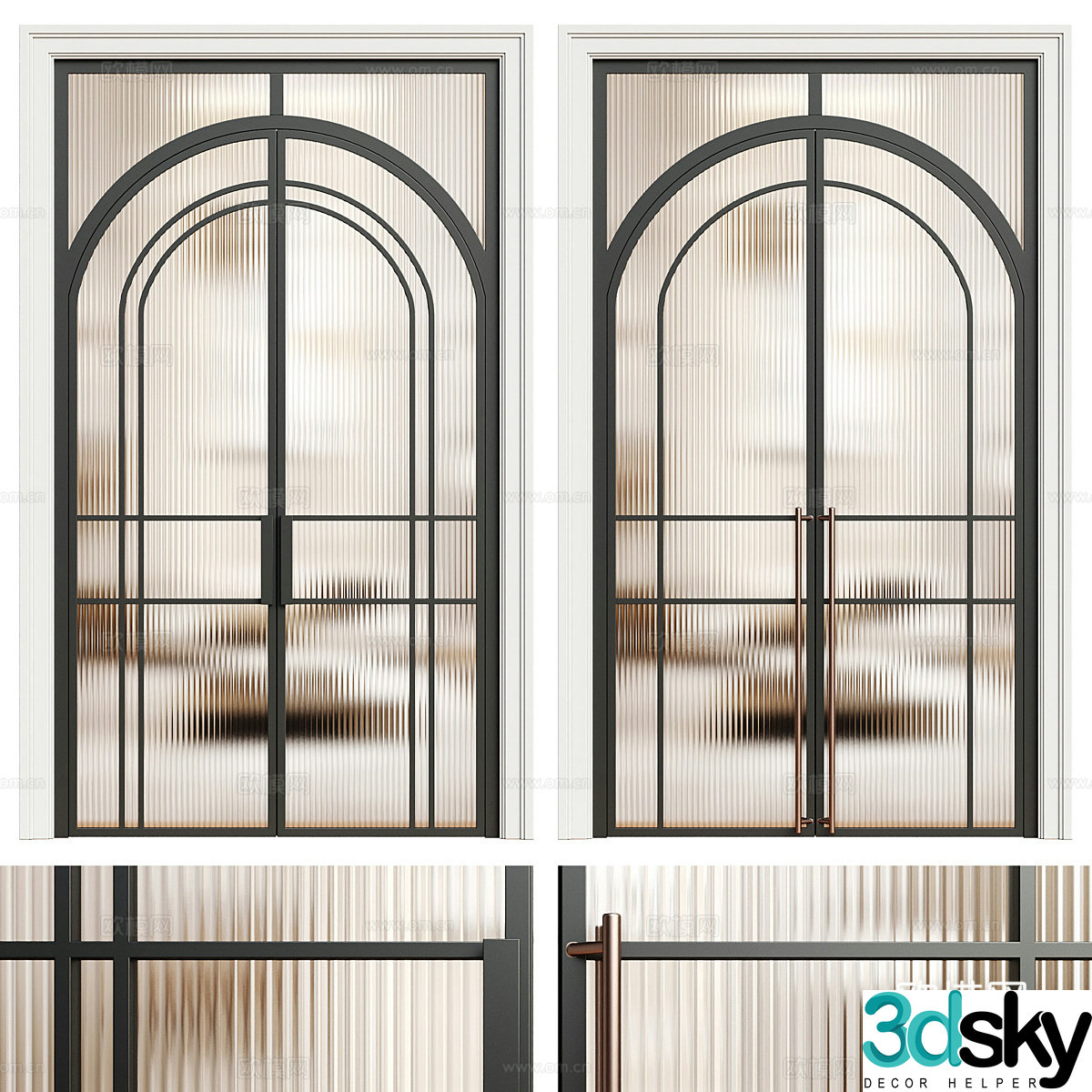 Modern light luxury minimalist glass double-opening door 3D model