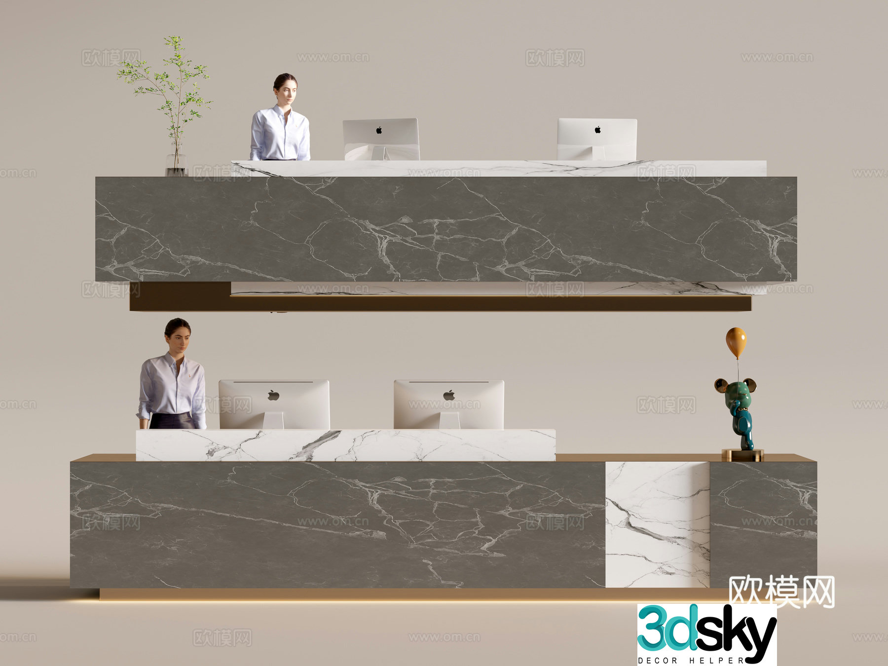 Modern company front desk reception area bar reception desk service desk combination 3D model