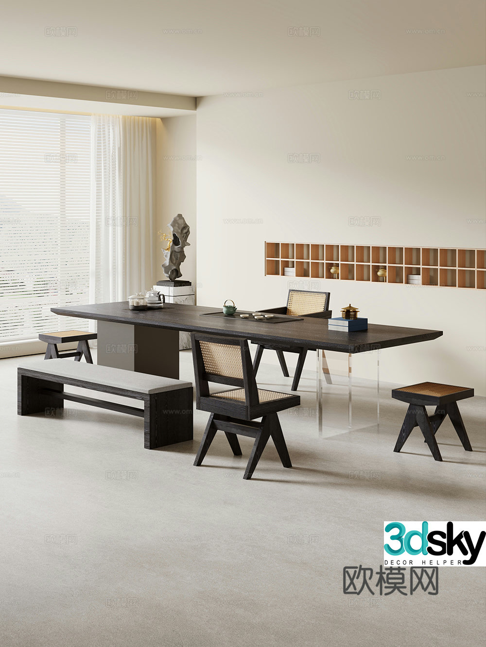 Creamy large plate table tea table and chair combination tea table tea table tea room tea table balcony tea table 3D model
